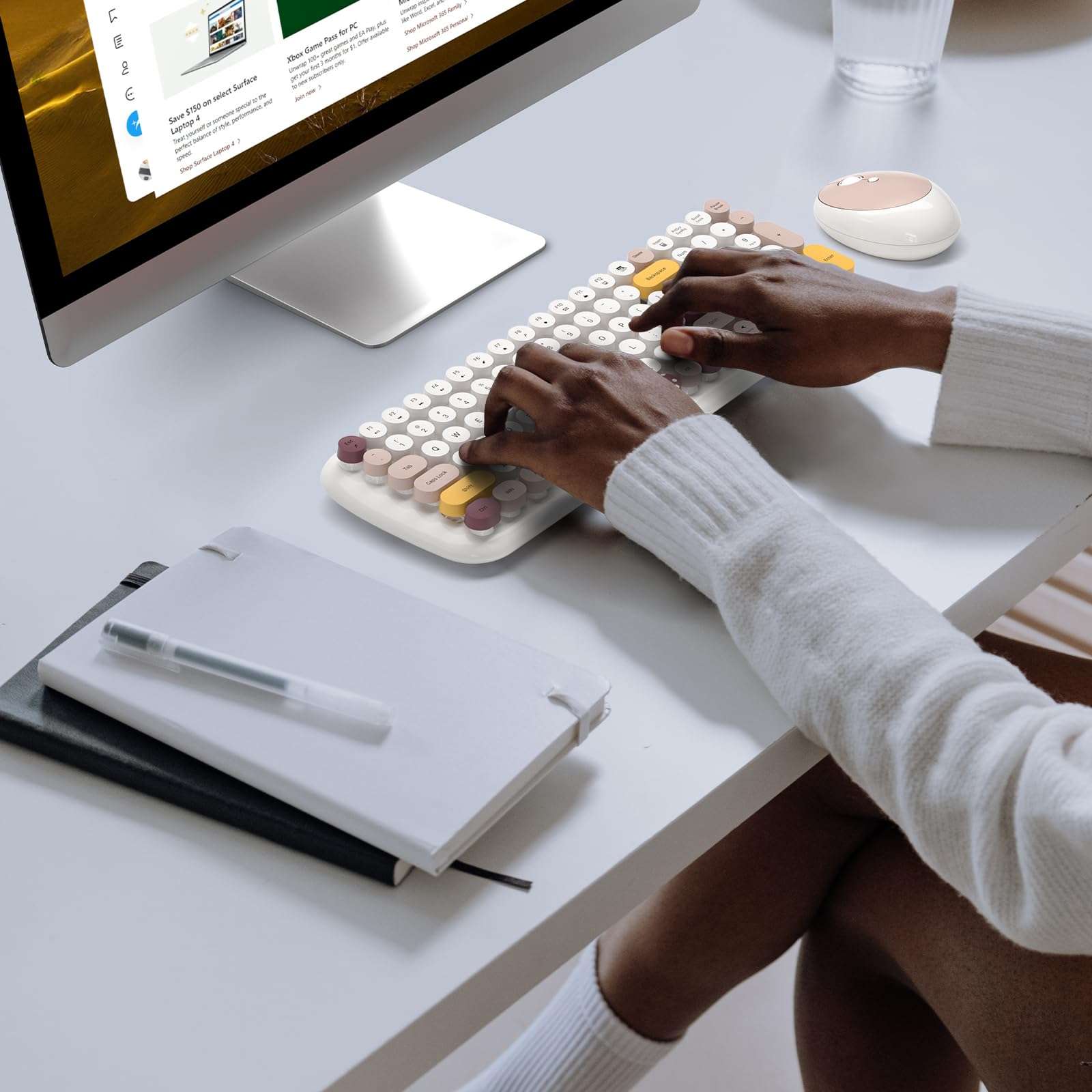 MOFII Wireless Keyboard and Mouse, Typewriter Full Size Keyboard with Number Pad and 2 in 1 USB Connected Mouse for Mac, Windows 7/8/10, Laptop, Desktop, PC, Computer (Off-White) 3