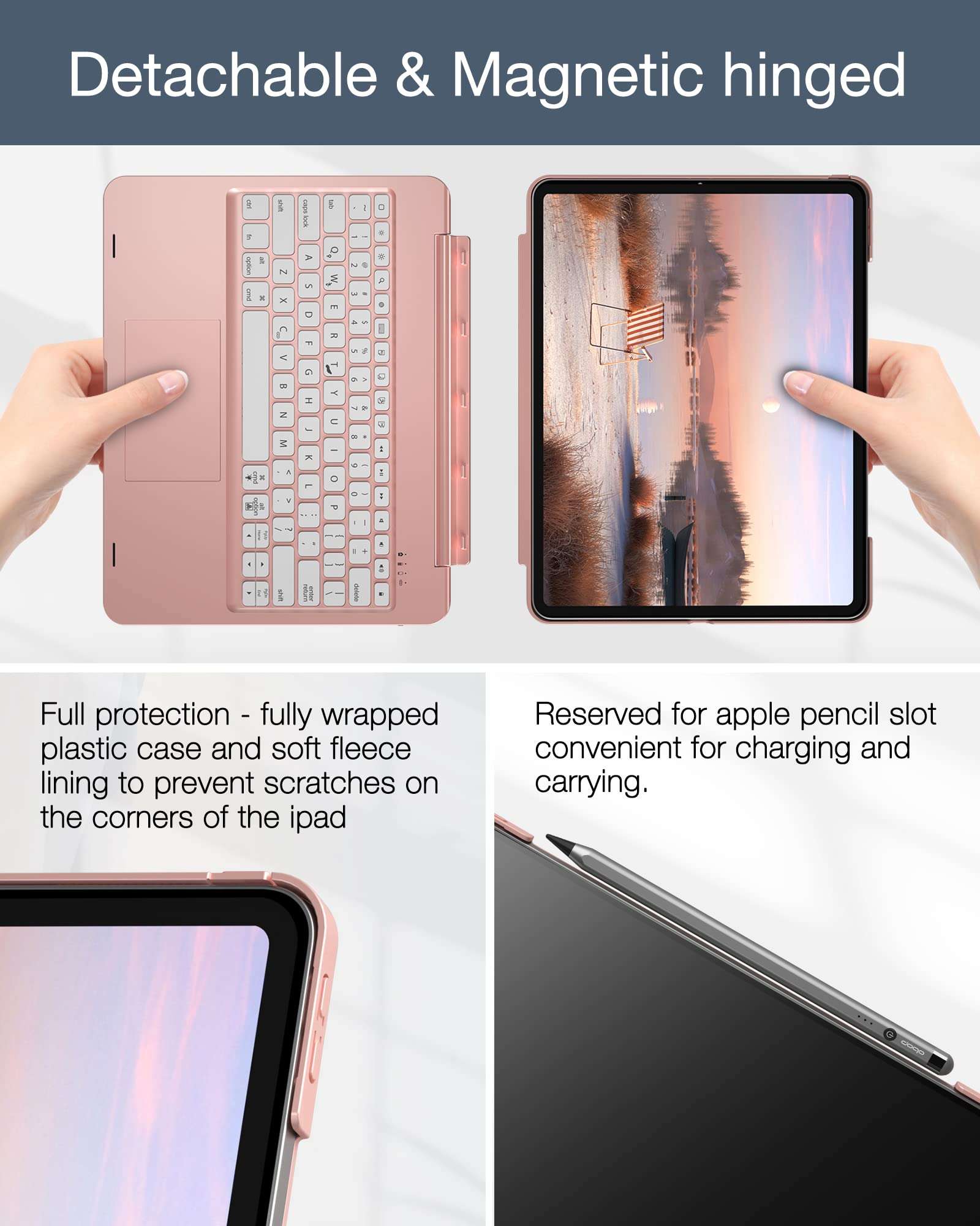 doqo Keyboard Case for iPad Pro 2021 5th Generation/2020 4th-Gen/2018-3rd Gen, 7 Colors Backlit Bluetooth Keyboard, Detachable Bluetooth Keyboard case(Plastic, Rose Gold) 4