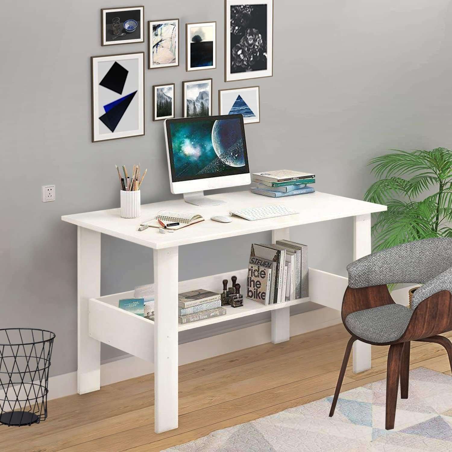 Lukzer Engineered Wood Computer Desk with One Tier Shelves | ST-004/White | Laptop Study Table for Office Home Workstation Writing Modern Desk (90 x 50 x 75 cm) 4