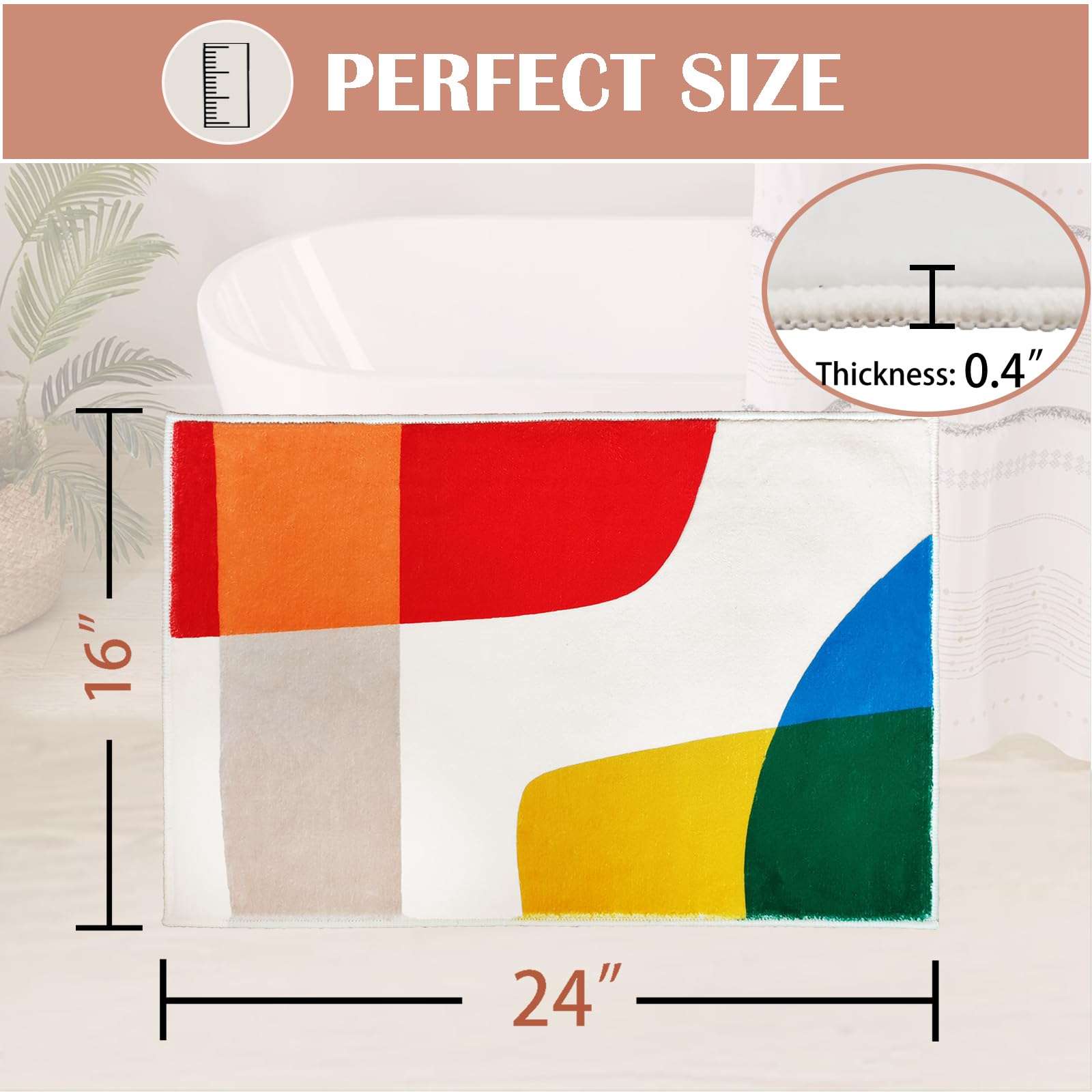 DVKKHD Modern Abstract Bathroom Rug Bright Color Block Washable Bath Mat for Kids Soft Small Bathroom Rug Non Slip Shower Rugs for Bathroom Tub Funny Room Carpet for Bedroom Indoor Door Mats 16”x24” 4