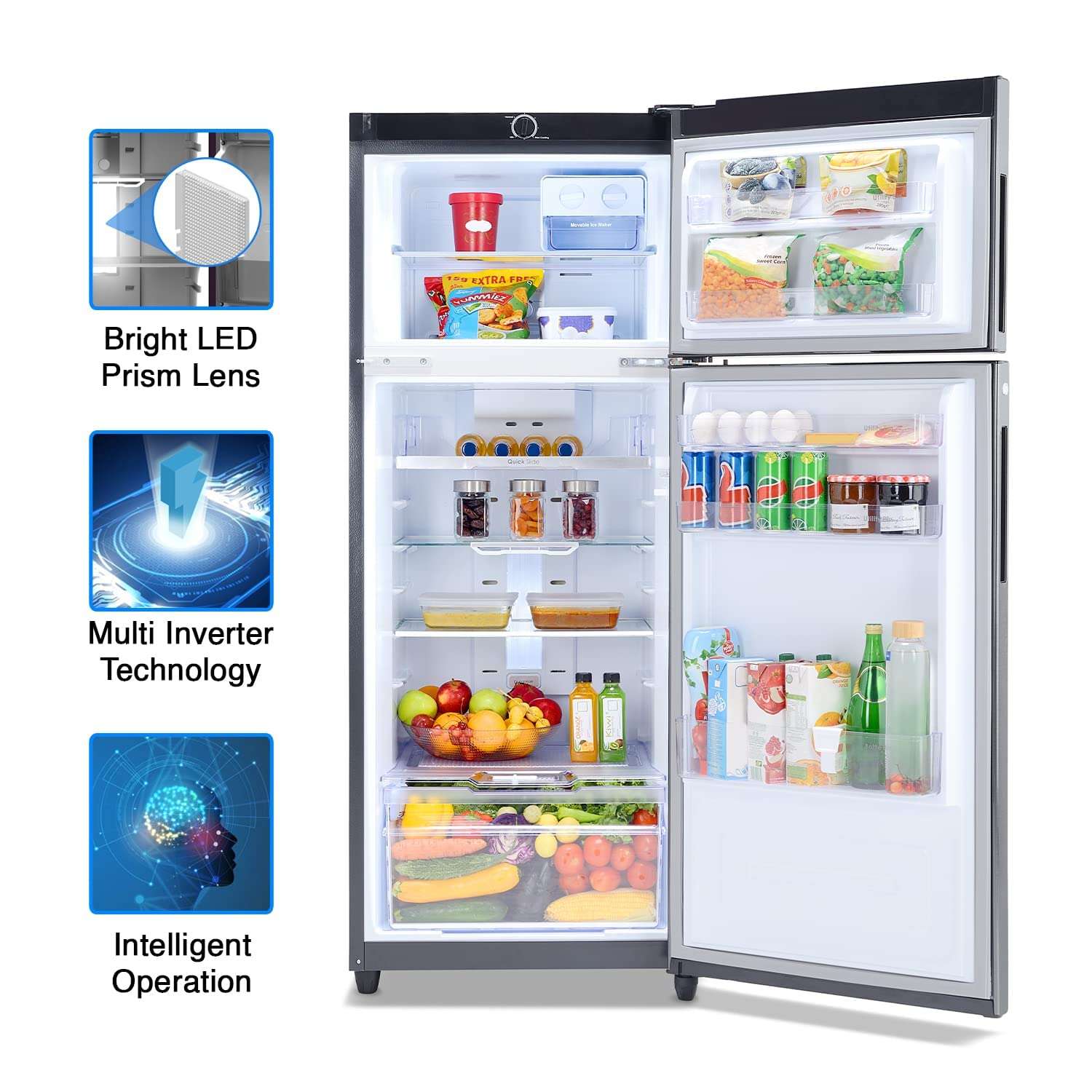 Godrej 244 L 3 Star Inverter Frost-Free Double Door Refrigerator Appliance (RF EON 244C 35 RCIF FS ST, Fossil Steel, 6 in 1 Convertible Freezer, Patented Cool Shower Technology, 2022 Model) 5