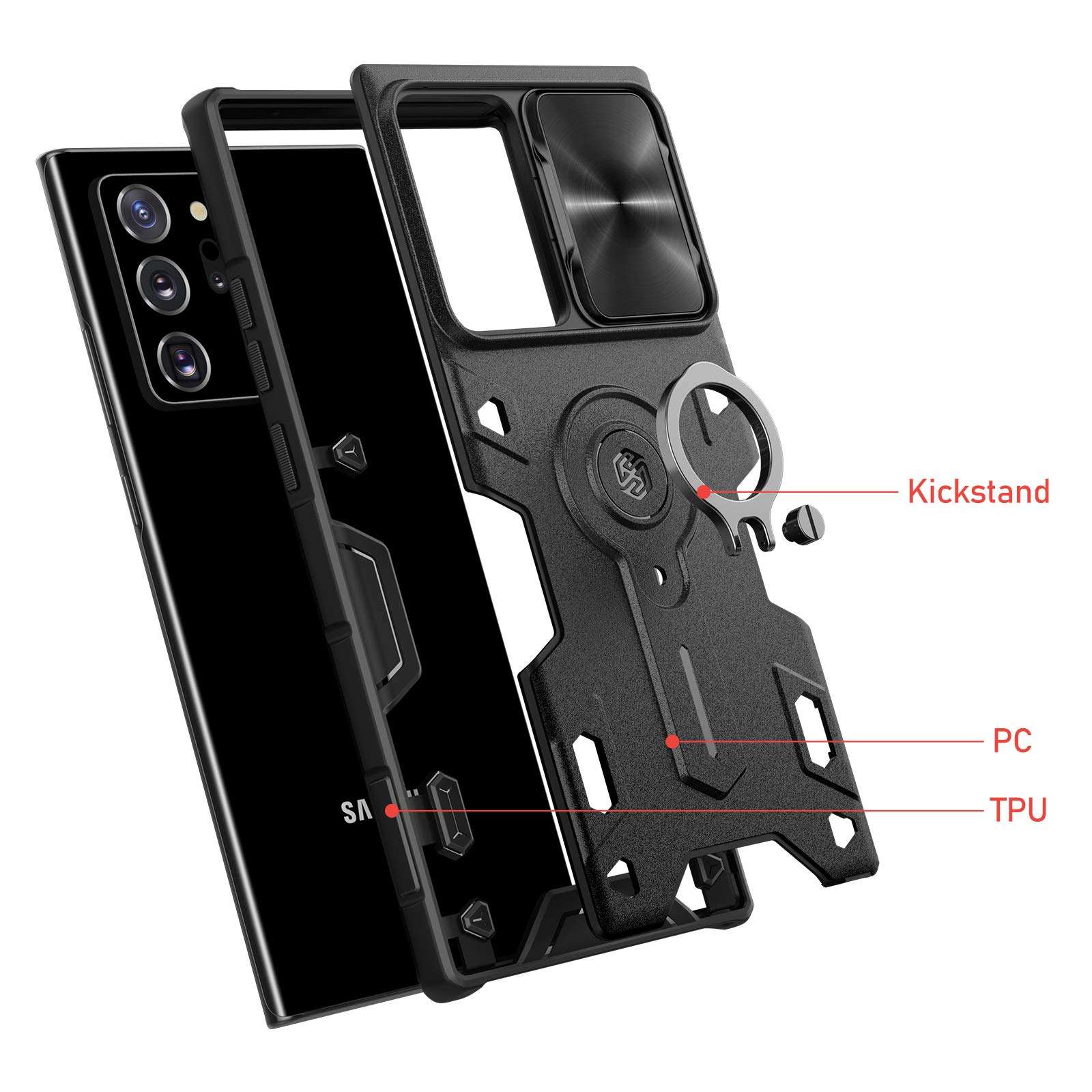 Nillkin Galaxy Note 20 Ultra Case - Military Grade Case with Stand Kickstand Ring and Slide Camera Cover, CamShield Armor Case for Sumsung Galaxy Note 20 Ultra 6.9 inch 2020, Black 3
