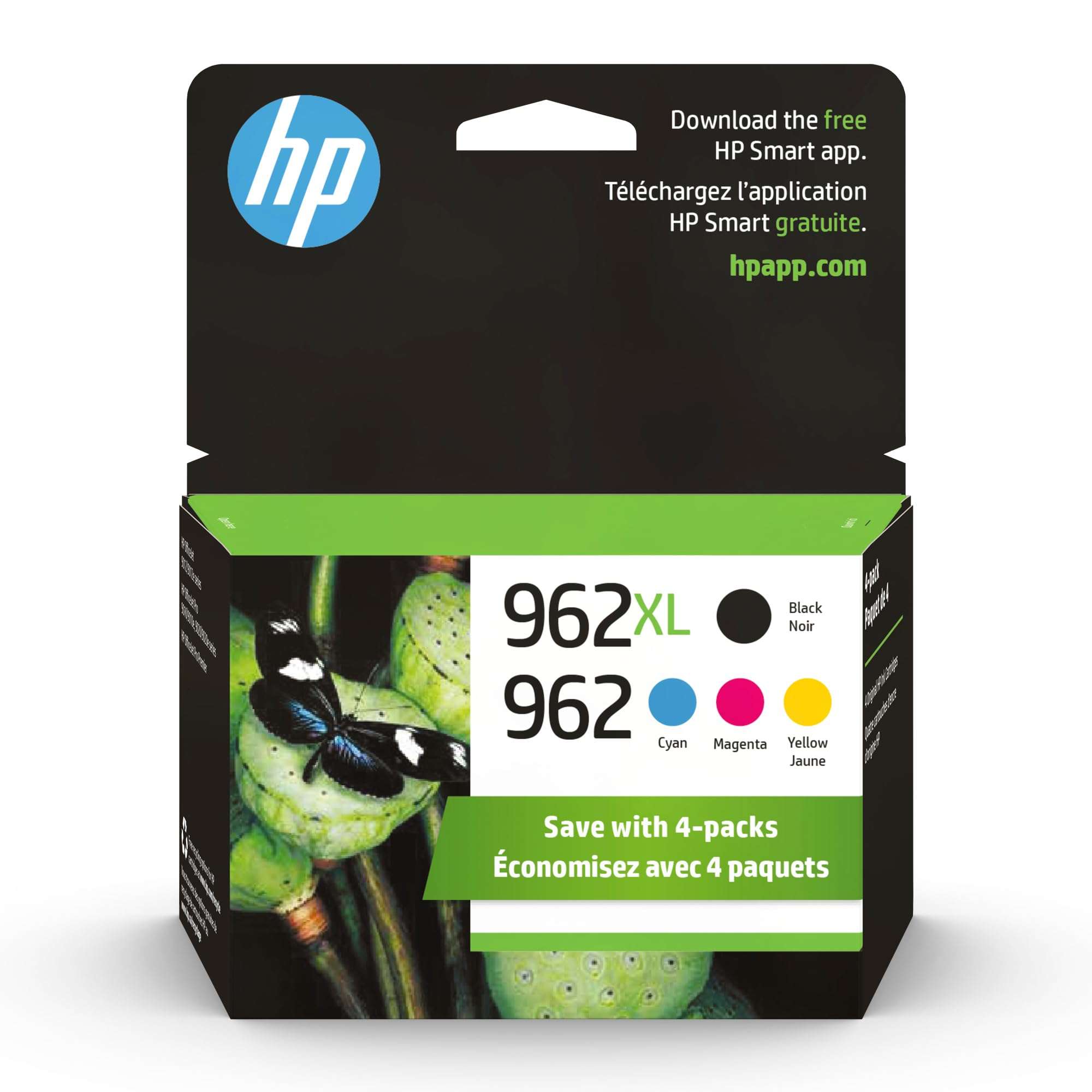 Original HP 962 Cyan, Magenta, Yellow / 962XL Black Ink Cartridges (4-Pack) | Works with HP OfficeJet 9010 Series, HP OfficeJet Pro 9010, 9020 Series 1