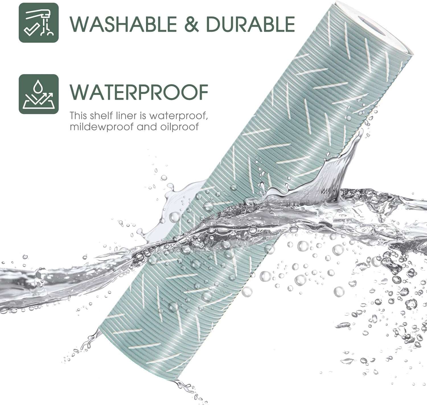 Ash & Roh Multipurpose Anti-Slip Plastic Washable Liner for Bathrrom, Kitchen, Fridge Mat and Drawer Mats (Green Leaf, 45X100) 3