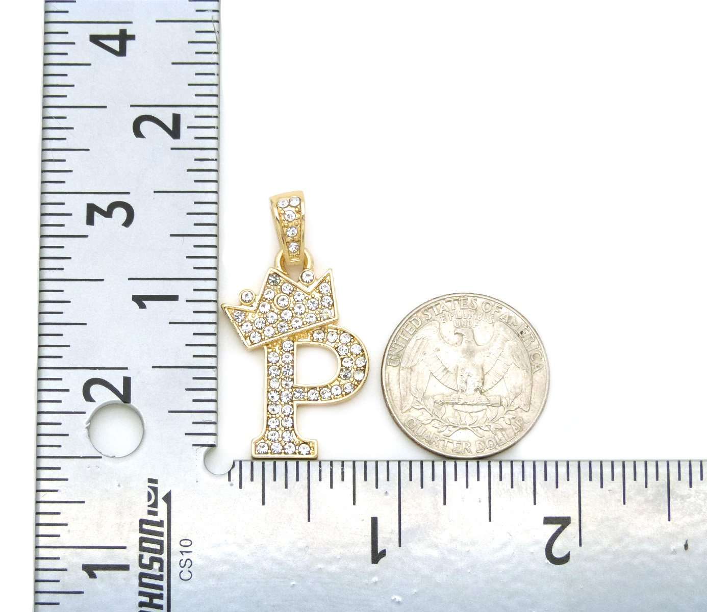 Fashion 21 Unisex Small Size Pave Crown Tilted Initial Alphabet Letter Pendant 3mm 24" Cuban Chain Necklace in Gold, Silver Tone (P - Gold Tone) 5