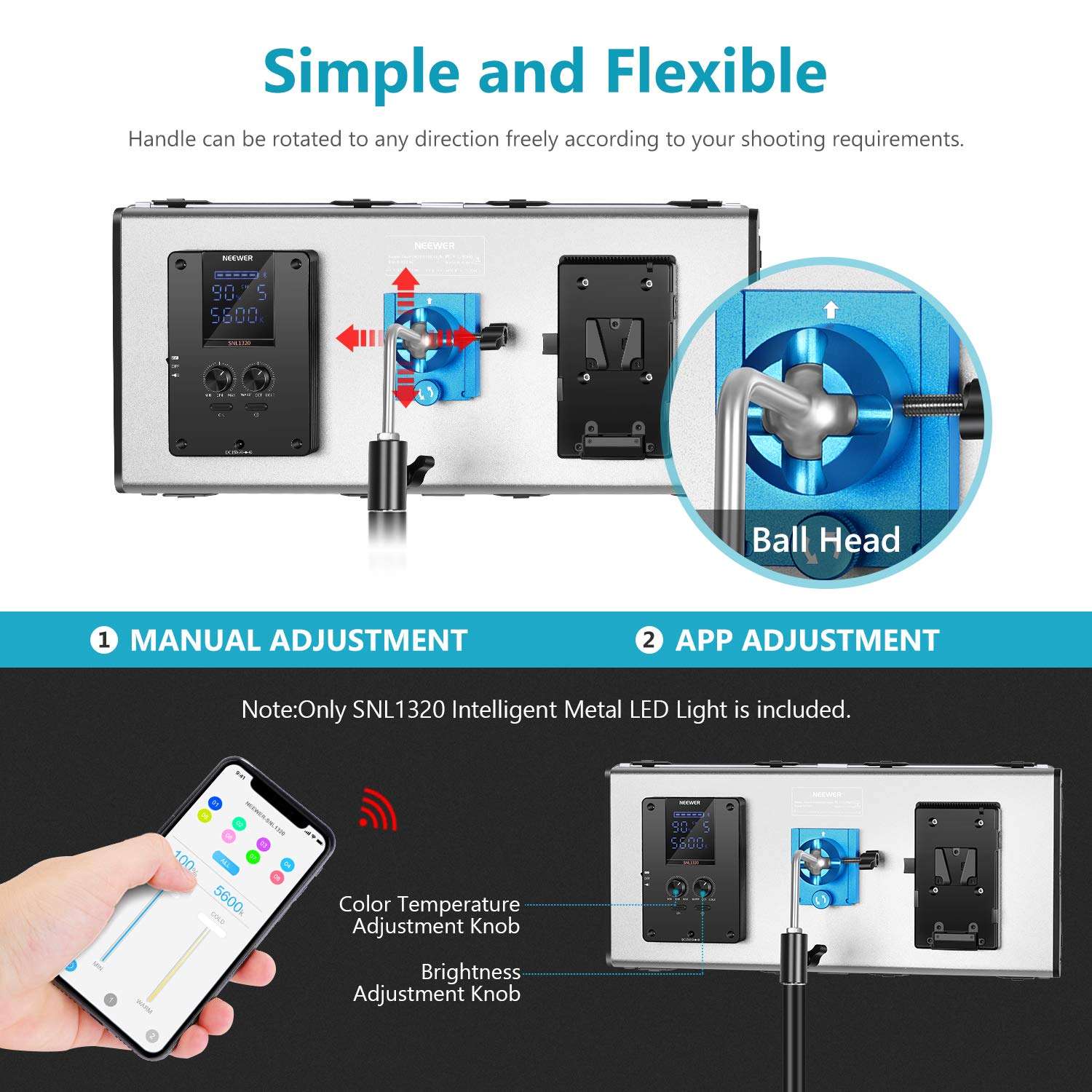 Neewer Advanced 1320 LED Dimmable Bi-Color Video Light with Barndoor 3