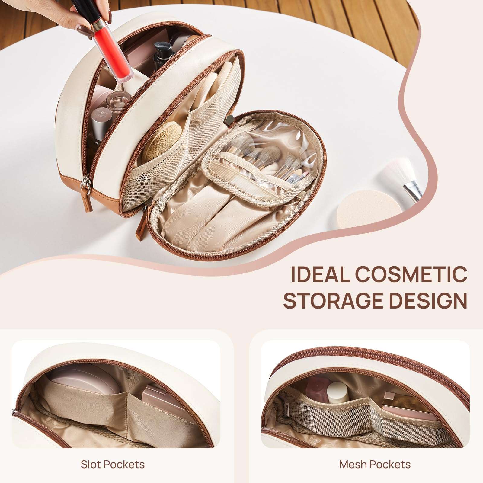 Telena Medium Makeup Bag, Travel Make Up Bag for Women, Vegan Leather Cosmetic Bag for Travel Essentials 4