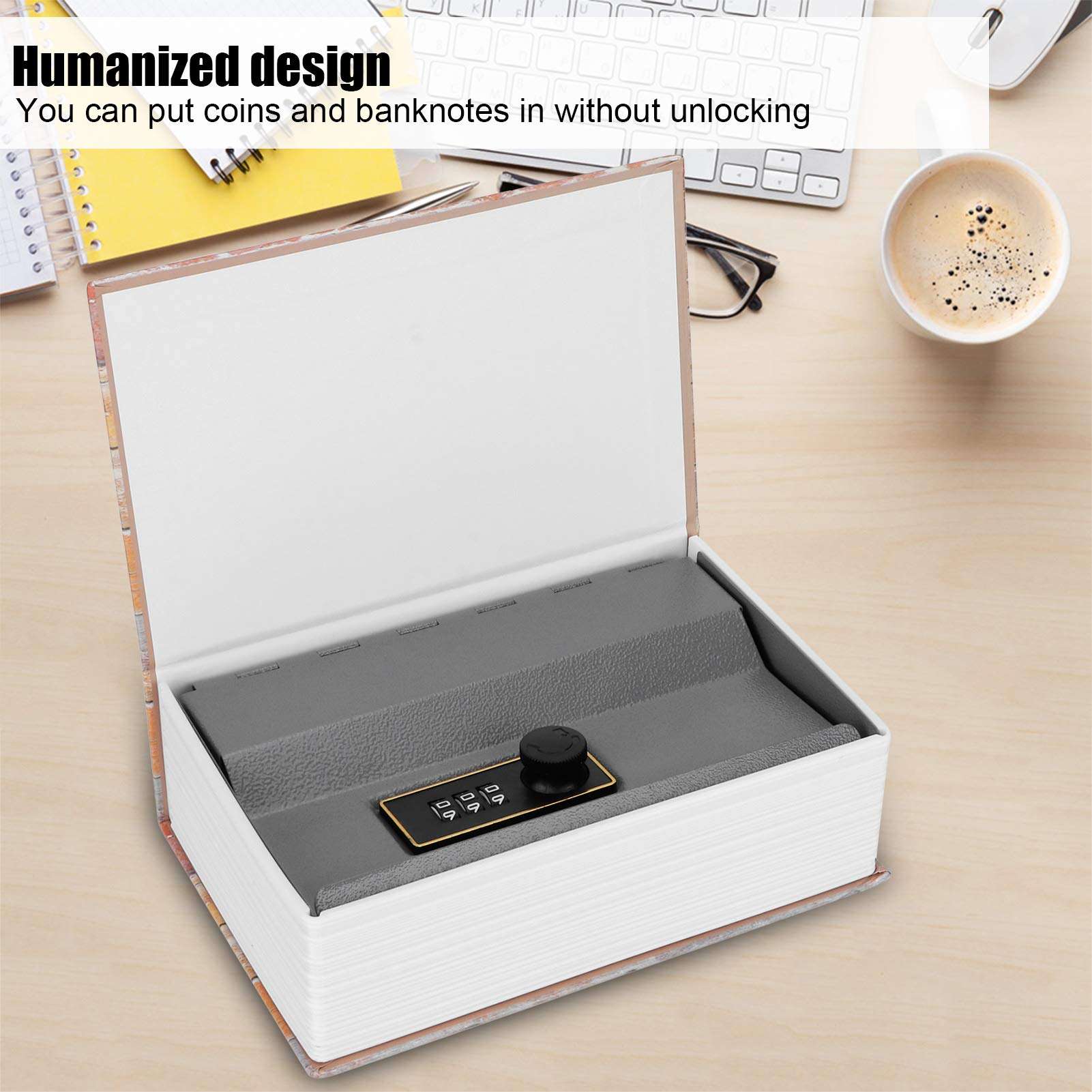Money Saving Box,Fire Proof Safe for Cash Stainless Steel Lock Box With Code 18.2x11.8x5.7cm Simulation Book Safe Storage Box Cash Saving Box Fireproof Humanized Design For Home and Office 6