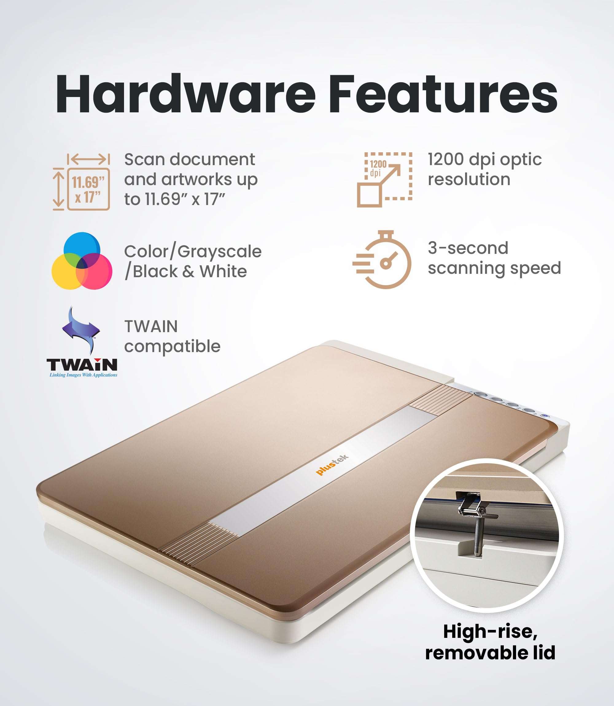 Plustek OpticSlim 1680 - High Speed Large Format Flatbed Scanner, scan Tabloid Size in 3 Seconds. Dual View Function Enable You to Quickly Check The Image Adjustment Effect 3