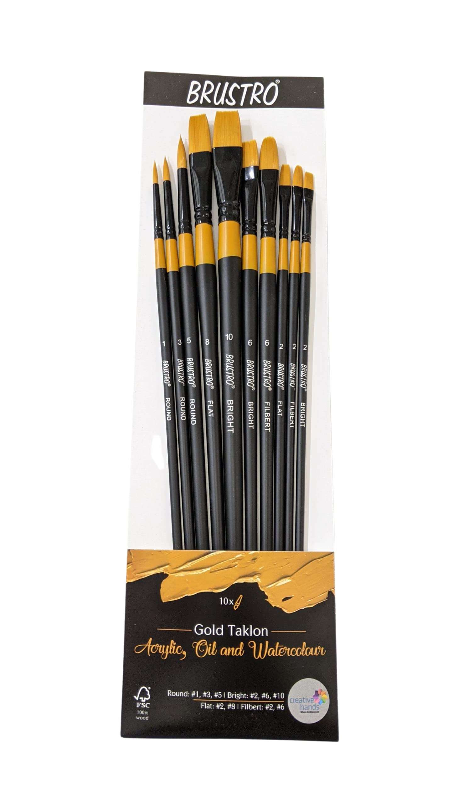 BRUSTRO Acrylic Paint Set of 24, Multicolour 12ml Tubes with Gold Taklon Brush Set of 10 5