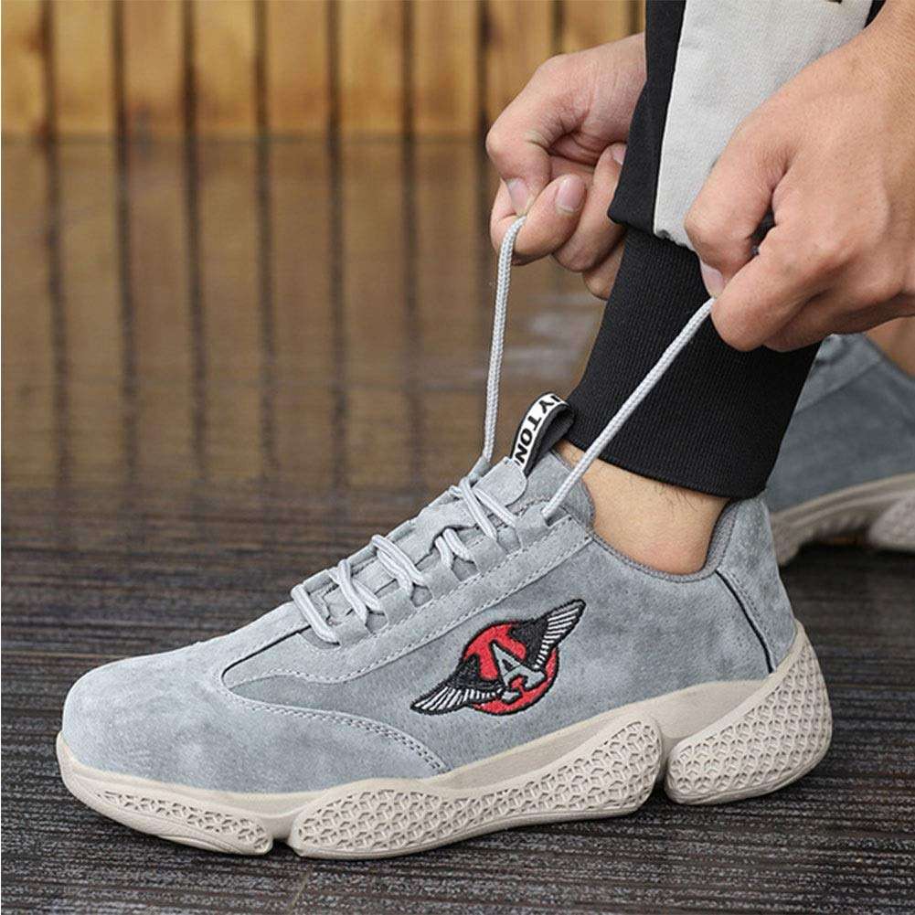 Steel Toe Safety Shoes for Mens, Work Shoes Lightweight Comfort Slip Resistant Industrial Construction Sneakers (Color : Gray, Size : 9.5 US) 4