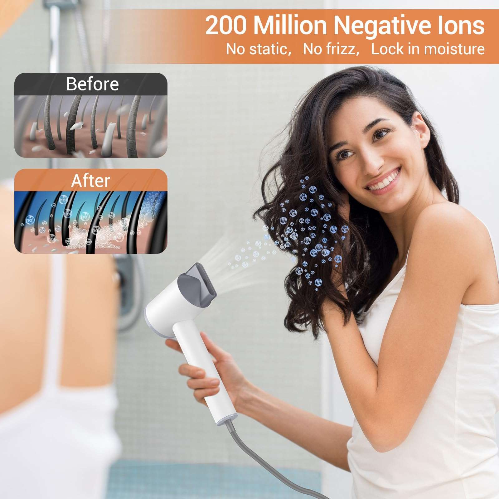 Professional Hair Dryer Blow Dryer, 110,000RPM High-Speed Blow Dryer for Fast Drying, Negative Ionic Hair Dryers with Magnetic Nozzle & LED Display, Portable Hair Dryer for Travel Home Salon-White 5