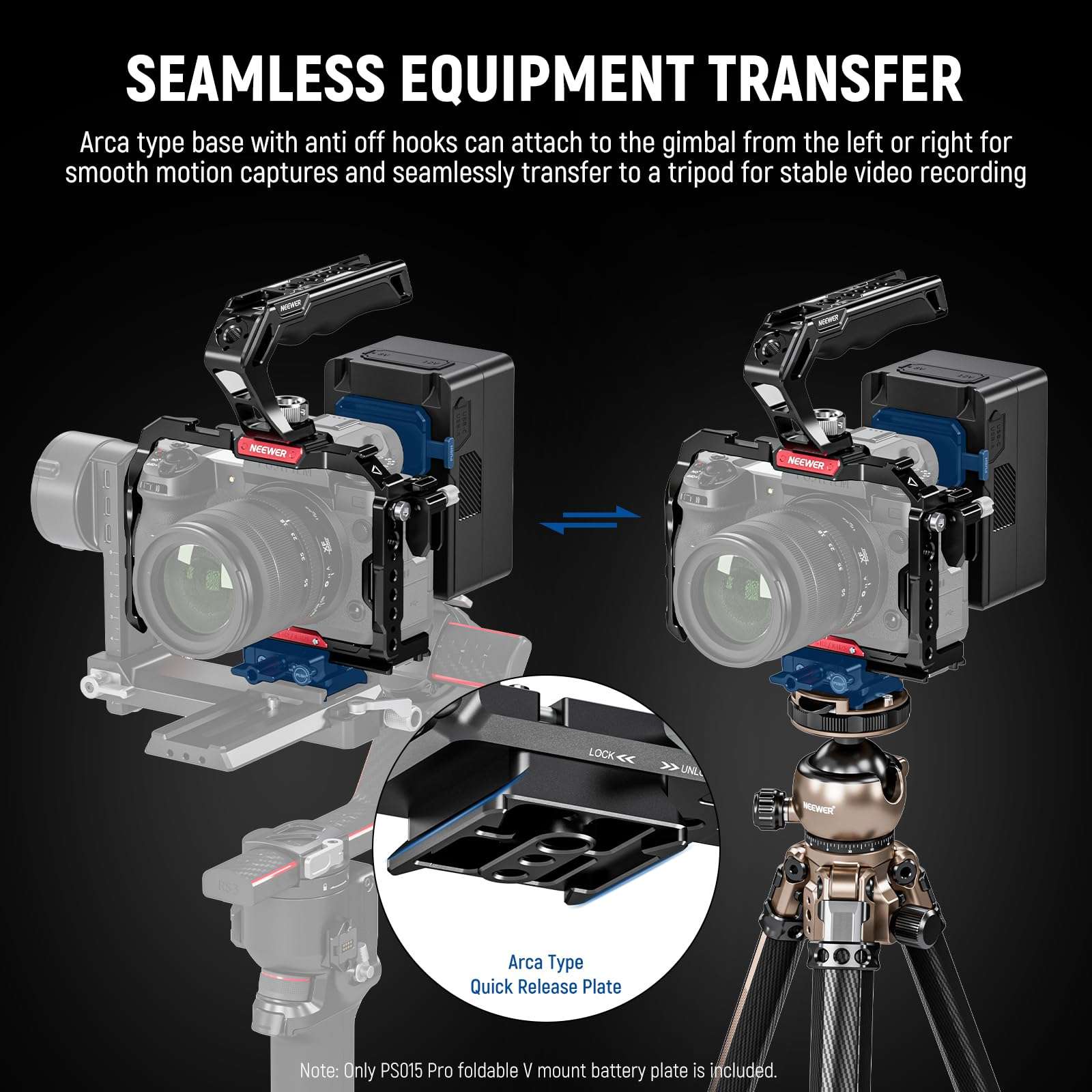 NEEWER Foldable V Mount Battery Plate with Arca Type Quick Release Camera Baseplate, Lightweight DSLR Camera Video Rig Compatible with SmallRig V Mount Battery Cage DJI RS4 RS3 Gimbal, PS015 PRO 6