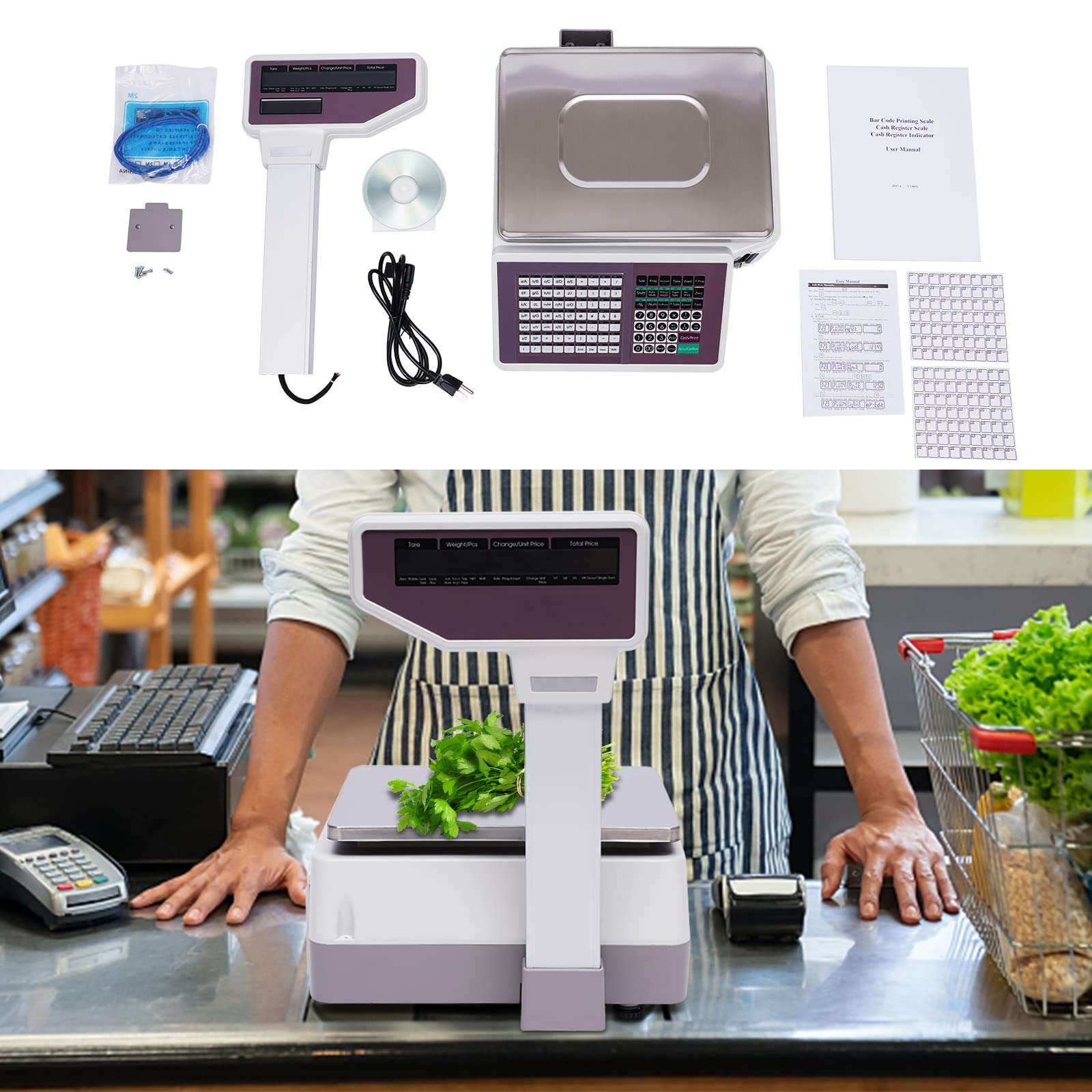 TFCFL Electronic Price Computing Scale Weight Scale w/Thermal Label Printer 30kg max Commercial Electronic Weight Scale w/Thermal Label Printer Supermarket 66LB/30KG 5