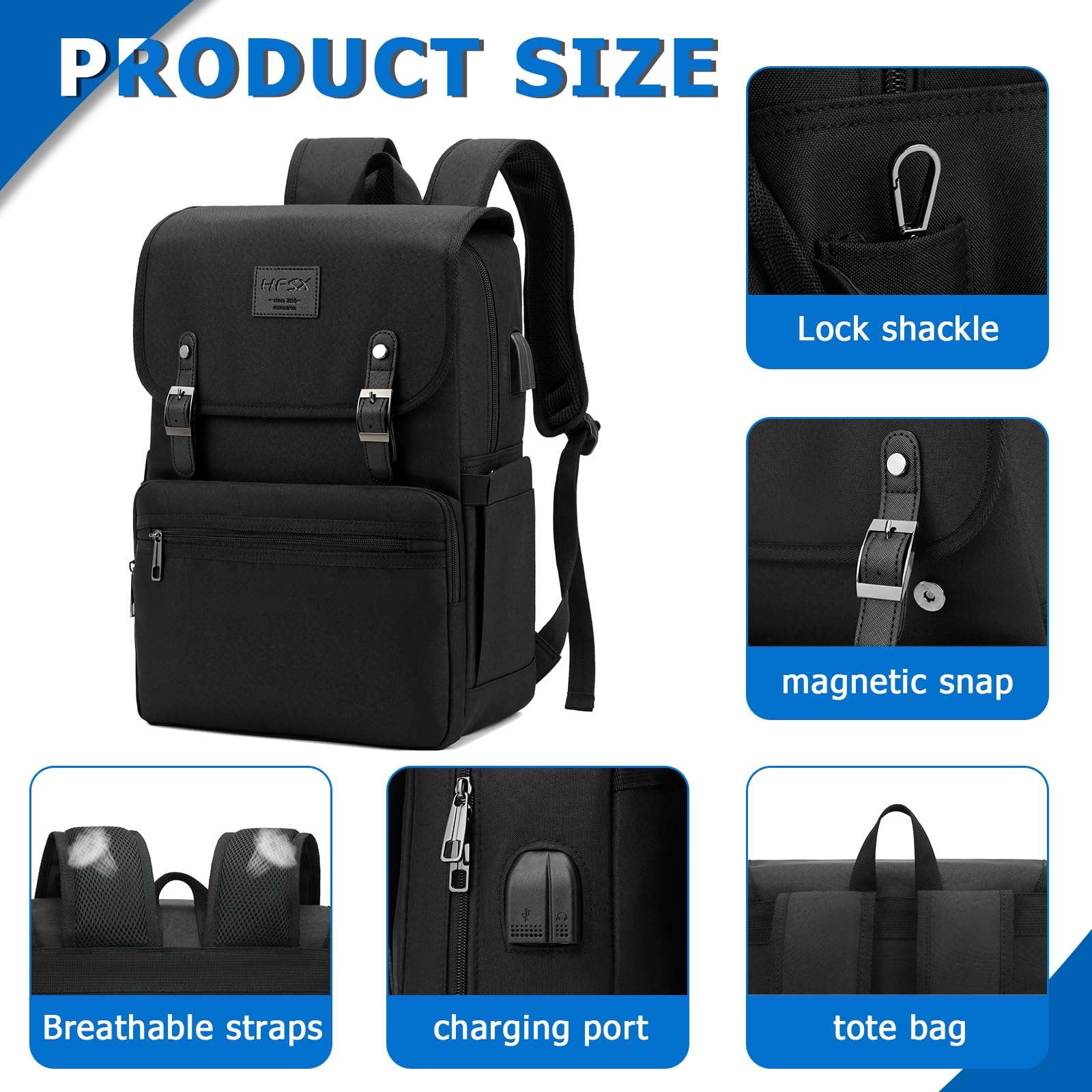 HFSX Anti Theft Laptop Backpack Men Women Vintage Backpack Bookbag College Backpacks Stylish Water Resistant Backpack Fits 15.6 Inch Laptop 4