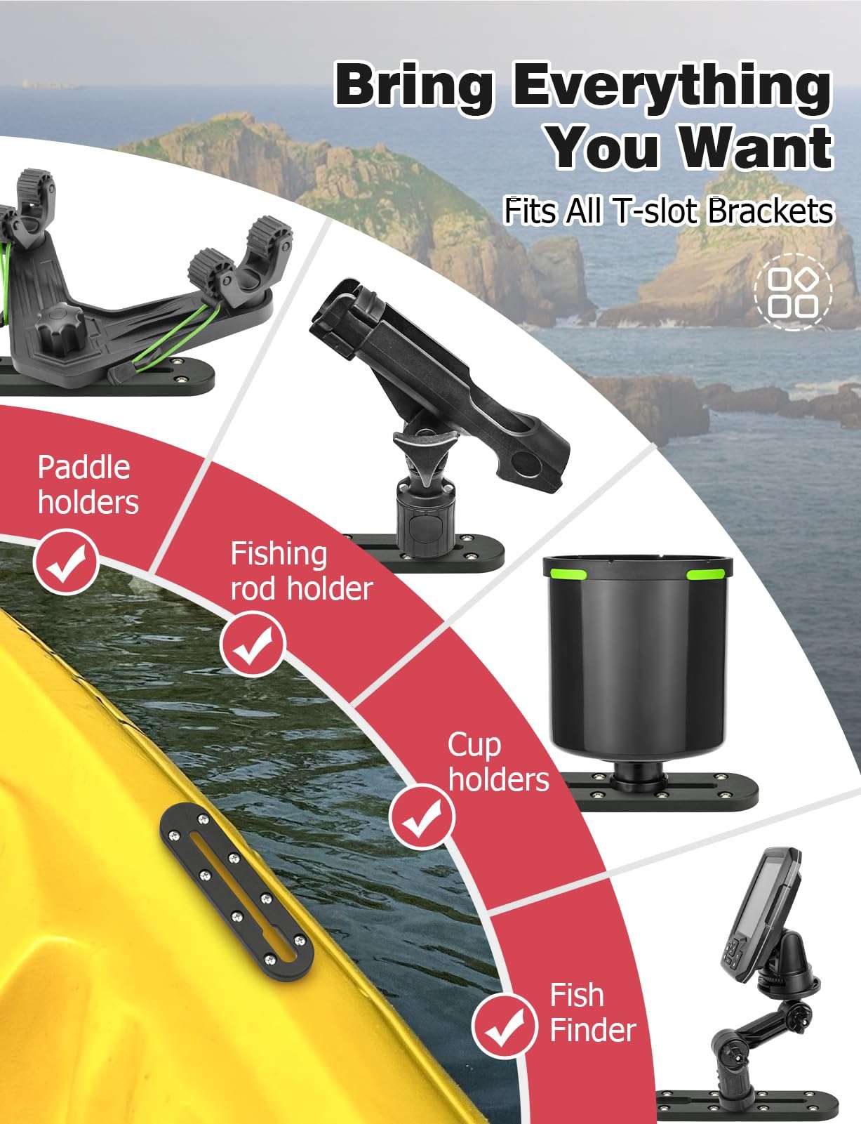 Mellbree Kayak Track, 7Inch Kayak Rail Mount Kayak Low Profile Track for Fishing Rod Holder, Fish Finder, Cup Holder, Anchor Cleats 2Pack 6