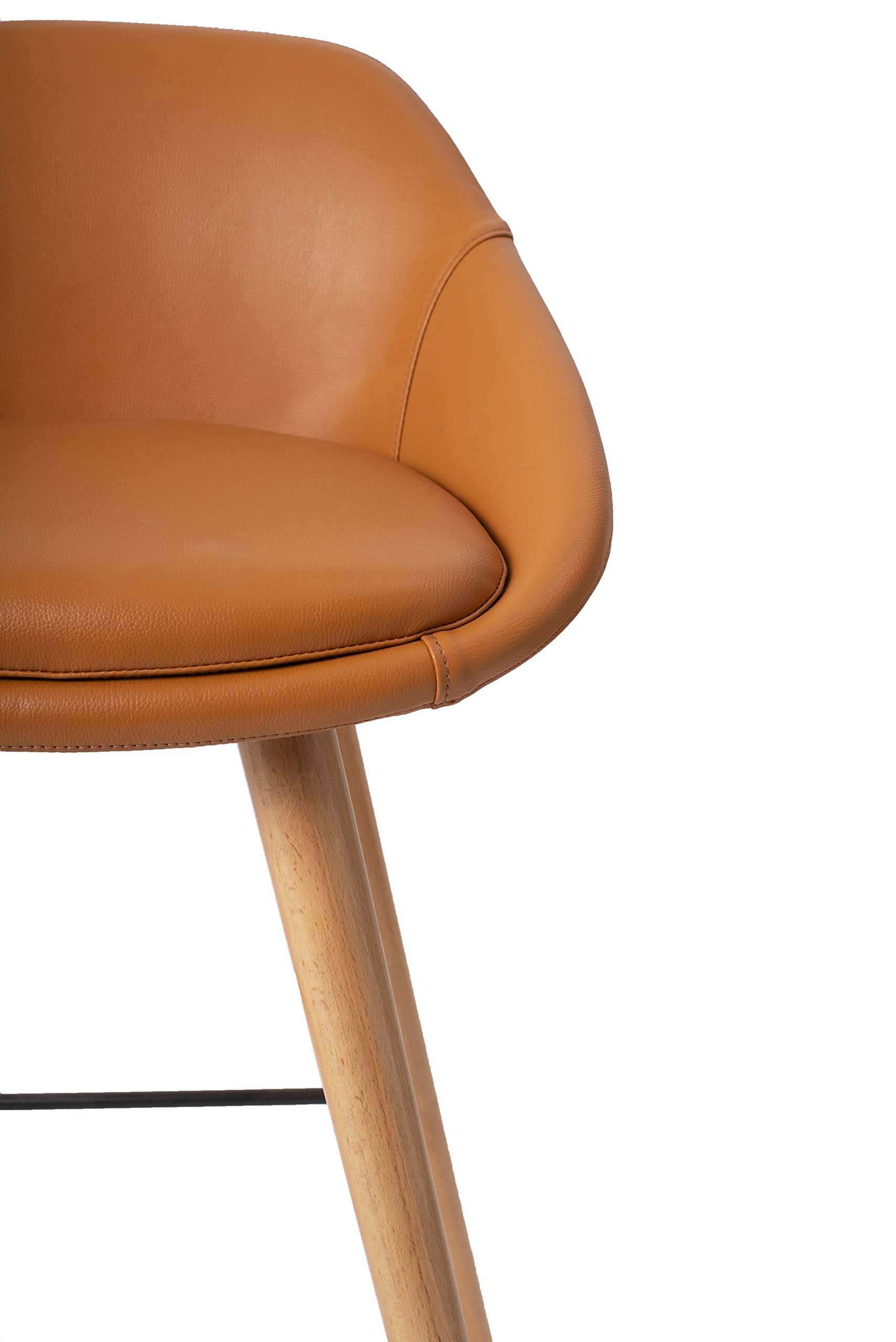 PFEDA - PU (Polyurethane) Moulded Leatherette Bar Stool Chair with Wooden Legs in Orange 4