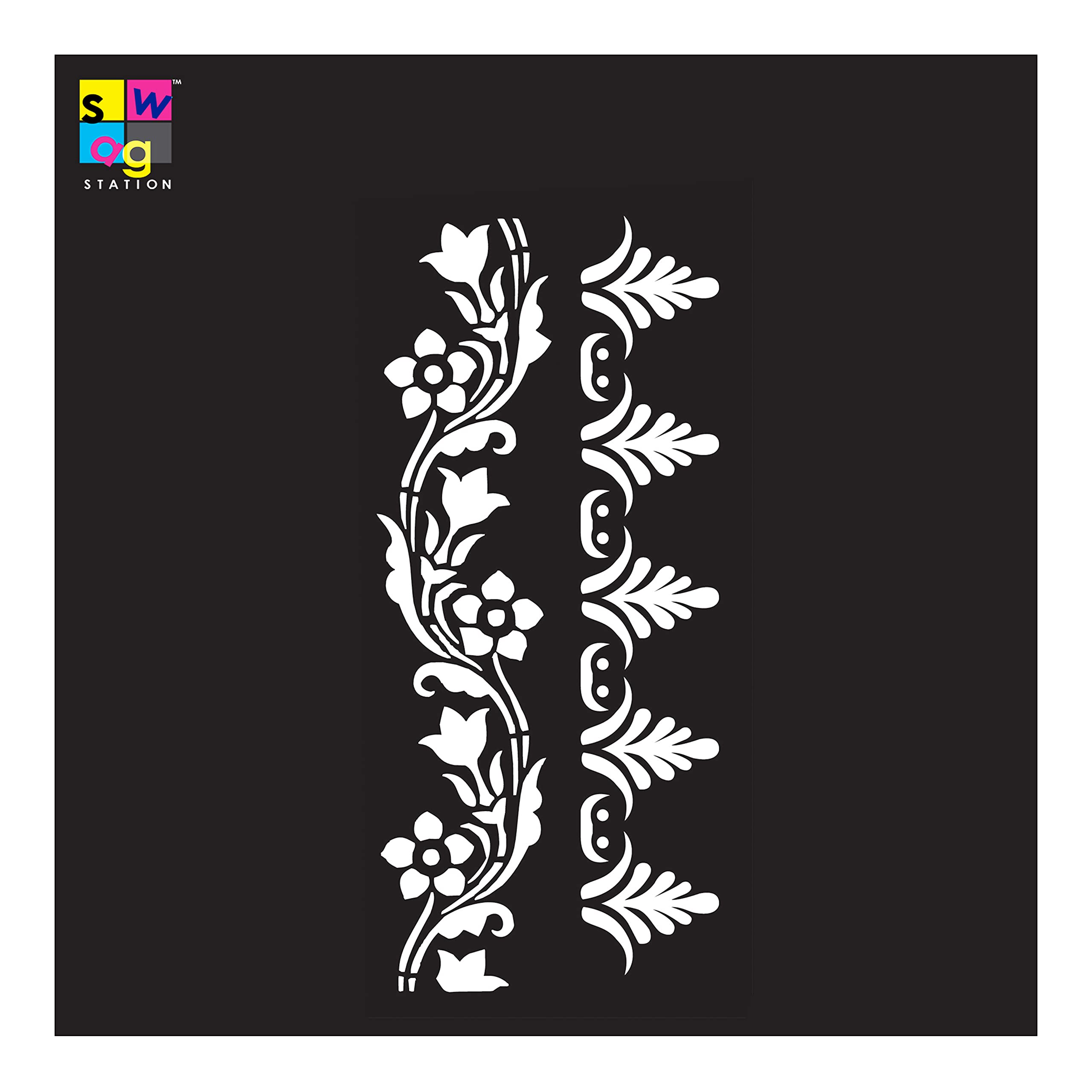 SWAGSTION Border Stencils Designs for Painting - Border Stencil -4x8 Inches - Reusable DIY Stencils for Albums Card Making and Fabric Wall Painting - Border Stencil for Art and Craft