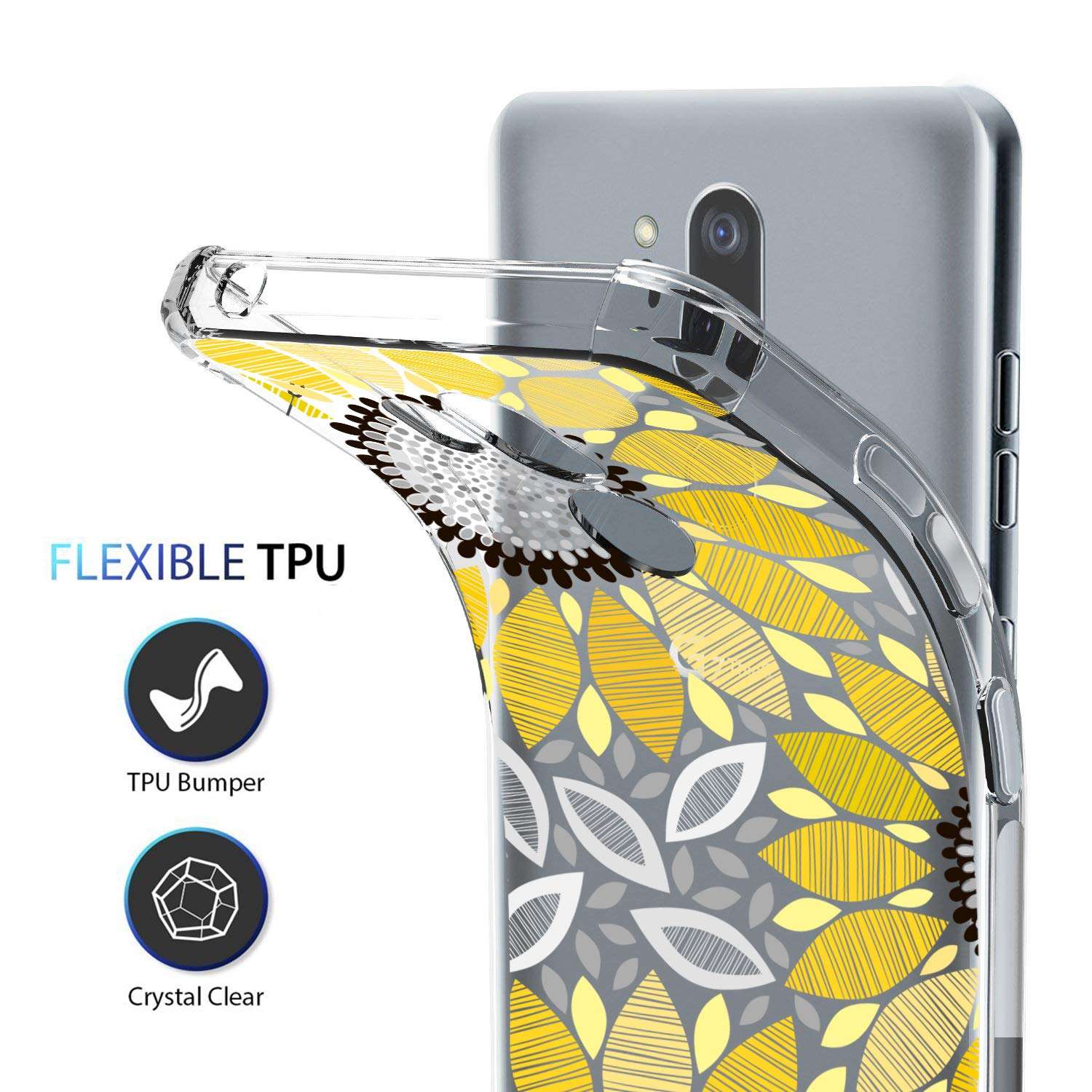 KIOMY Clear Case for LG G7 ThinQ Airbags Corners Shockproof Bumper Protective Cell Phone Back Cover Transparent TPU Flexible Slim Fit Case Cute Sunflower Floral Design 2