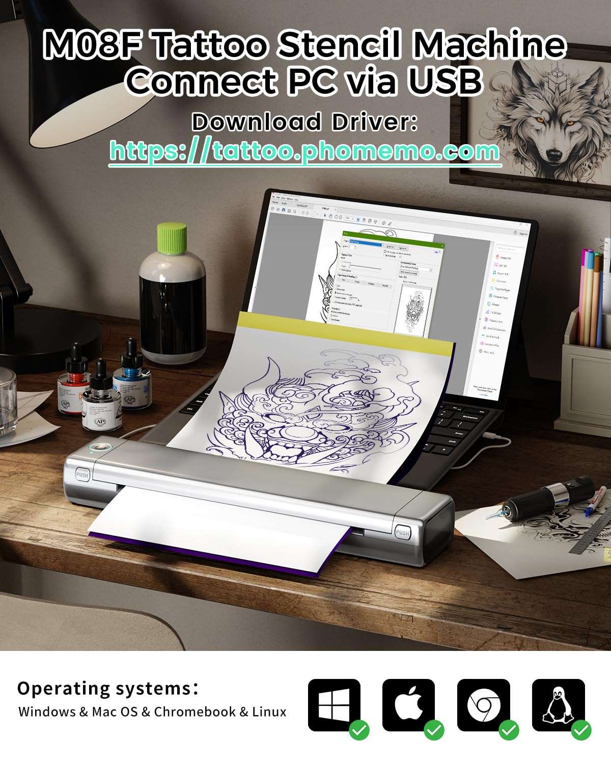 Phomemo Tattoo Thermal Printer Kit with Storage Case & 45 Tattoo Transfer Papers - Wireless Stencil Printer for Tattooing - Compatible with Phones & PCs 5