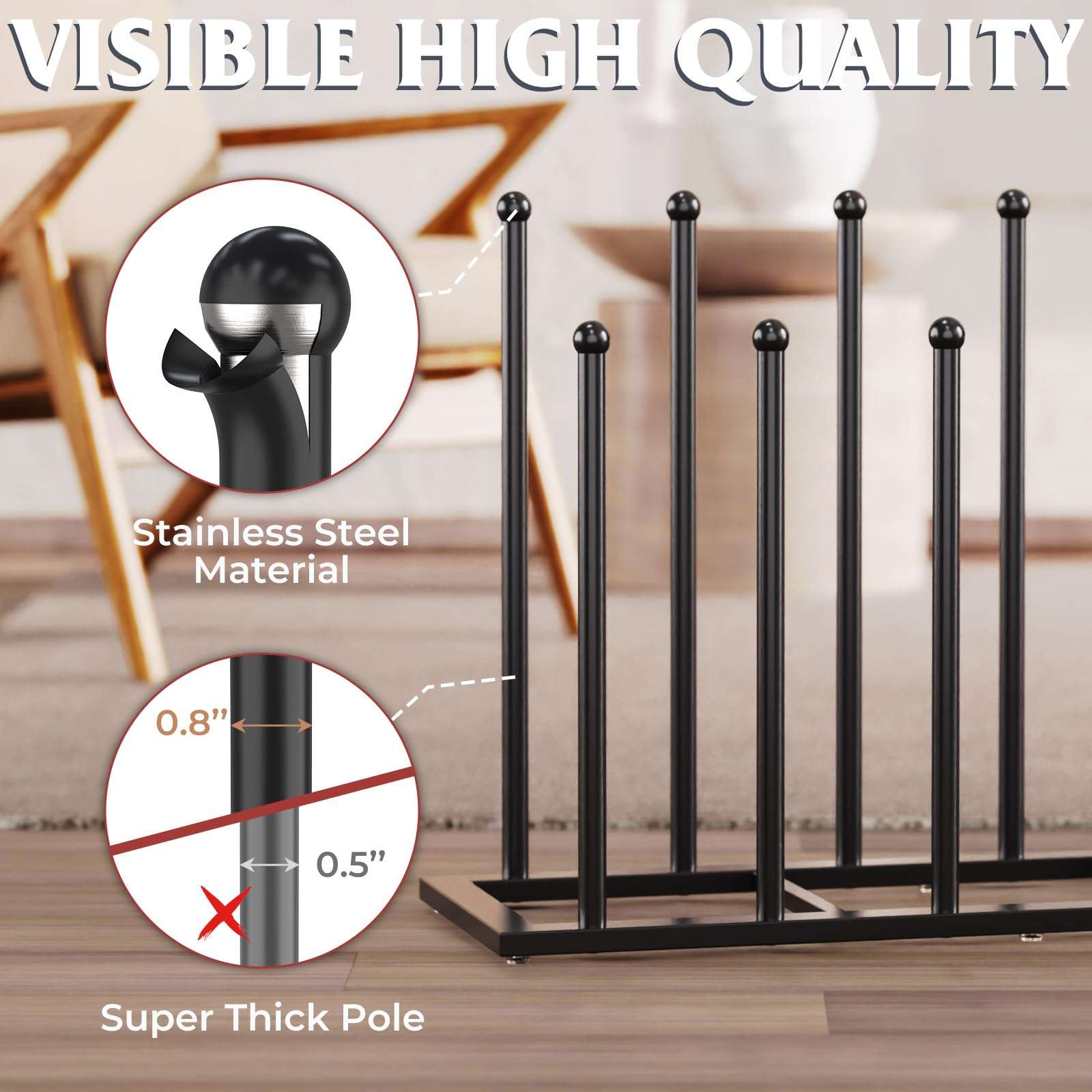 Boot Rack, 19.5 Inches Boot Rack Organizer Tall Boots, Stainless Steel Boot Storage Holder, Free Standing Boot Racks for 12 Pairs Entryway, Closet, Black, 2Pack 3