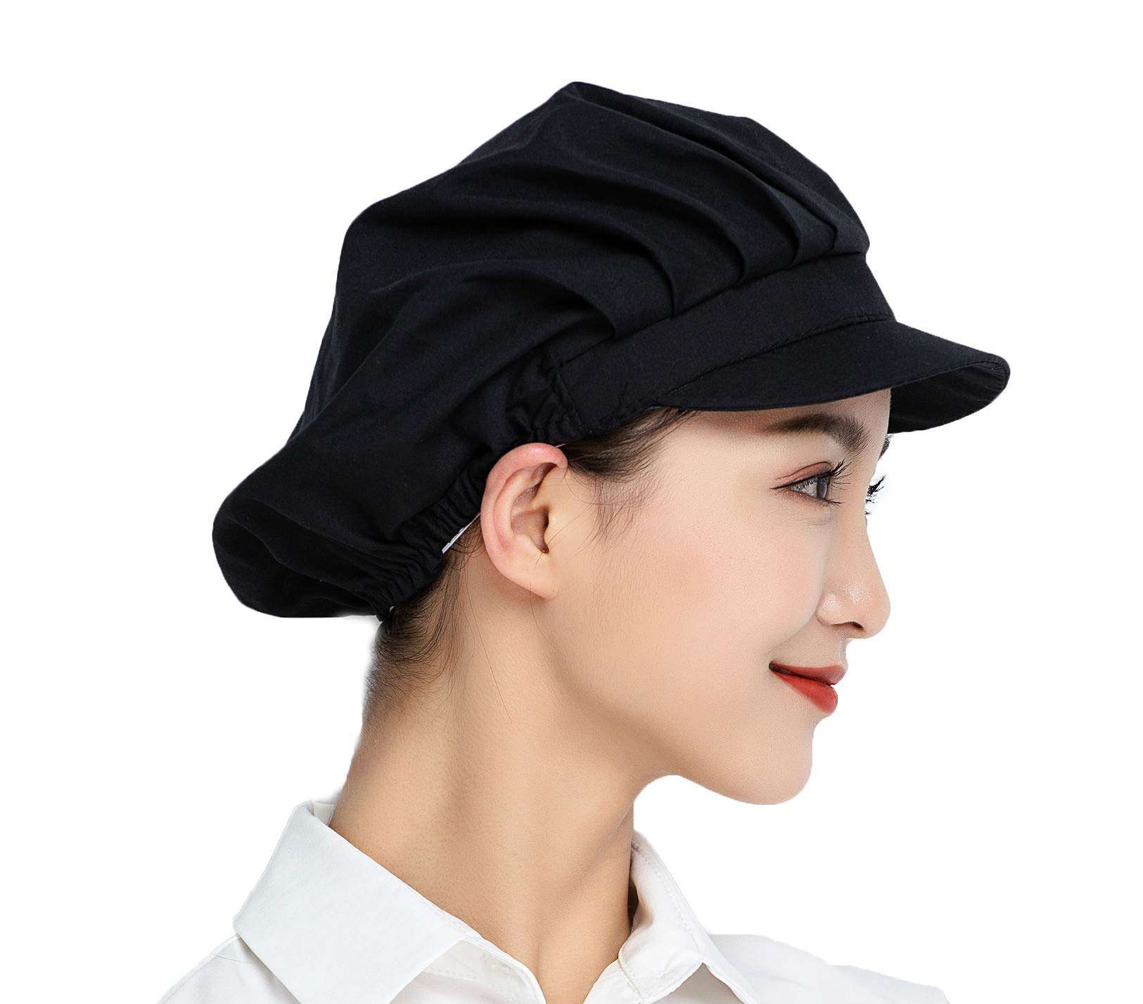 Jaspfct 4pcs Chef Hats Hairnets Kitchen Cooking Dishwashing Work Caps in Black HT005B4 5