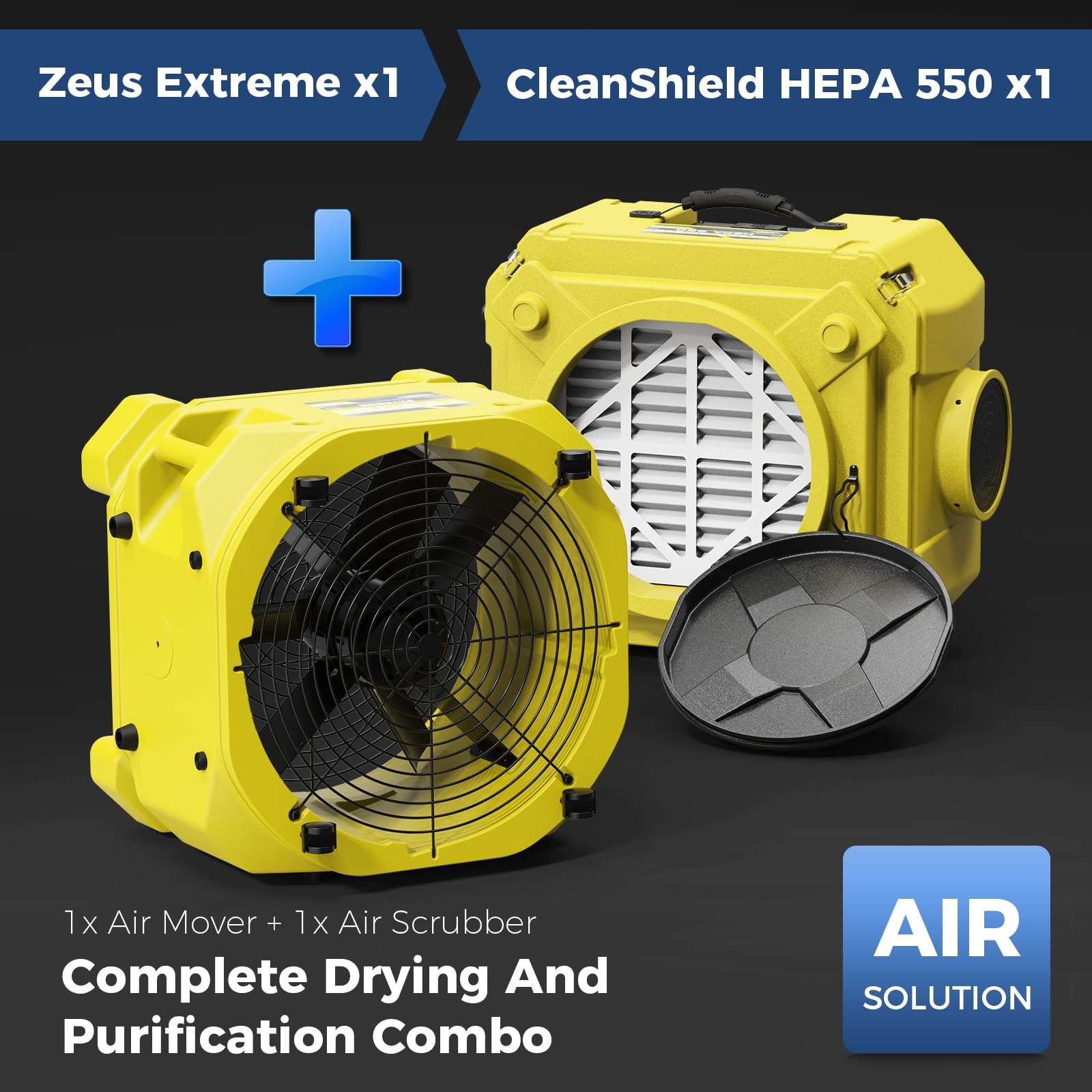 Alorair HEPA Air Scrubber Bundle Deal: 3000 CFM Air Mover & Stackable 550 CFM Negative Air Machine for Indoor Air Quality & Water Damage Restoration(1*HEPA 550 Air Scrubber, 1* Zeus Extreme Air Mover) 3