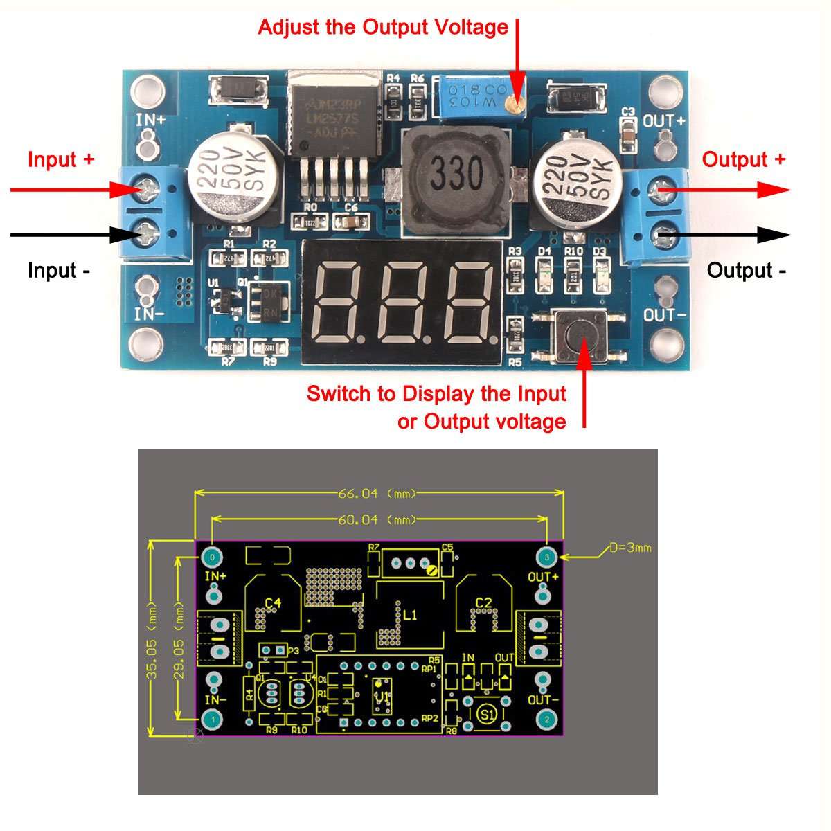 DROK Micro LED DC-DC Digital Boost Voltage Converter LM2577 3-34V to 4-35V 5V/12V 2.5A Step-up Adjustable Volt Regulator Board Module Power Supply Transformer for Solar Panels Car Battery Charging 2