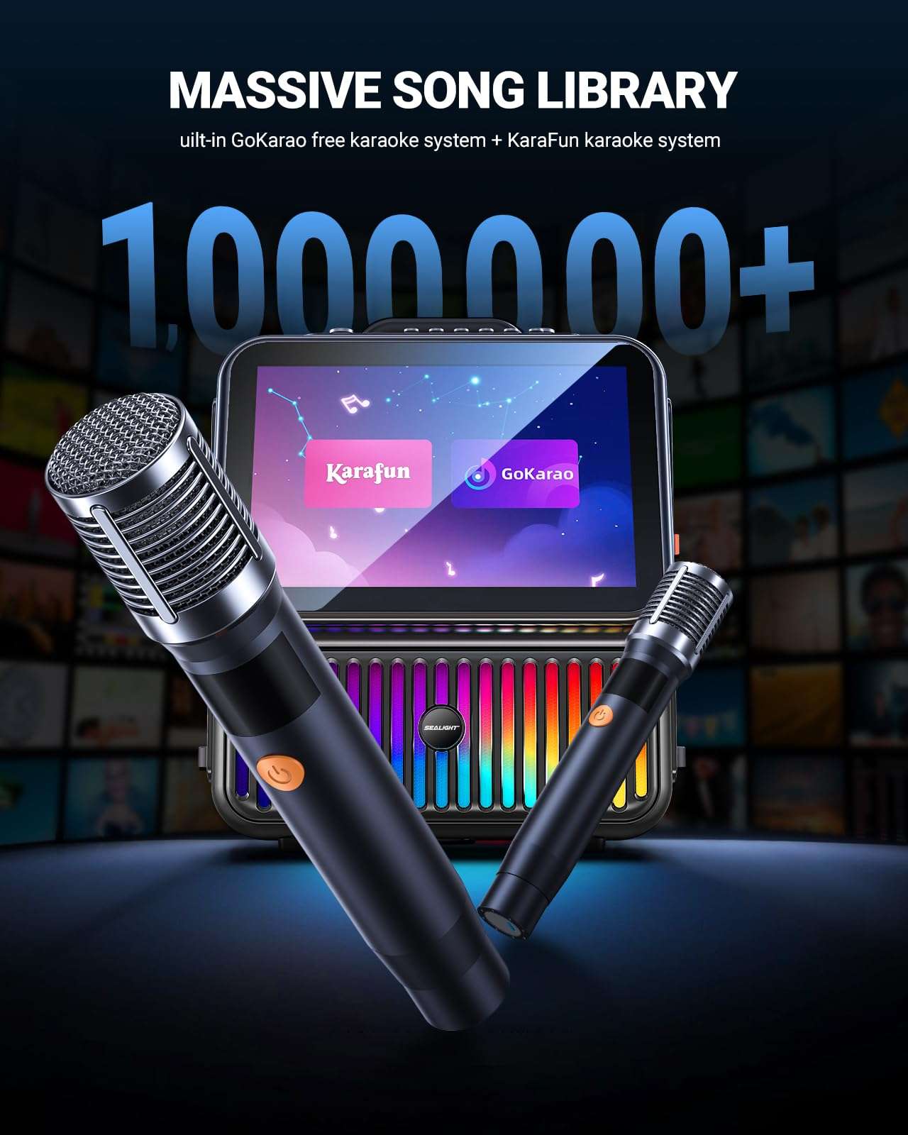 SEALIGHT Karaoke Machine for Adults, with Lyrics Display 13.3" HD Screen, 350W Portable Bluetooth Karaoke Speaker, with 2 Wireless Mics, DJ Lights, Professional Karaoke System for Christmas Party 4