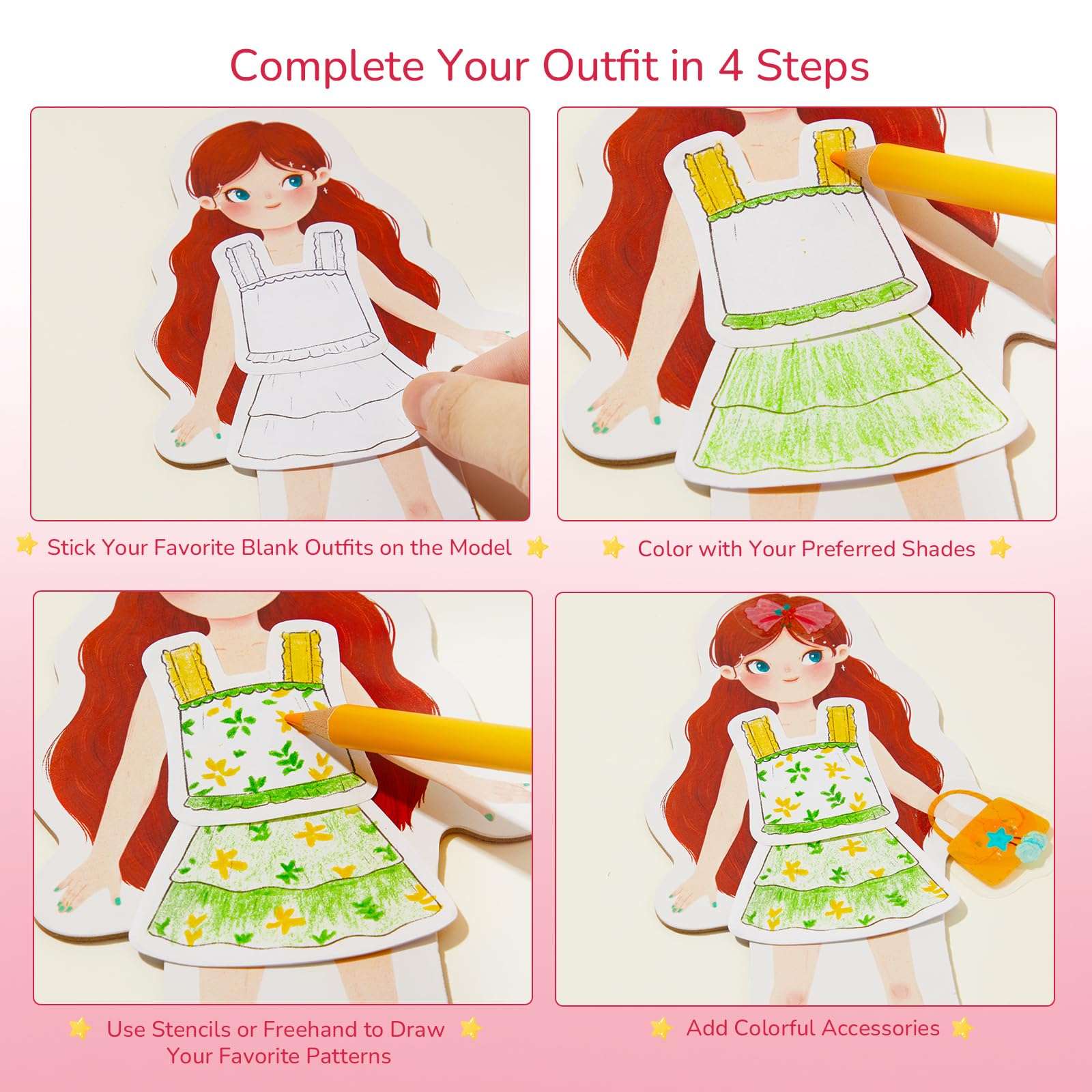 Mideer Paper Doll Kits, Reuseable Dress Up Paper Doll with Storage Box, DIY Dress Up Games for Girls Ages 4-7, Kids Fashion Design Kit with 240 Colorable Clothing Stickers and Dual Tip Colored Pencils 4