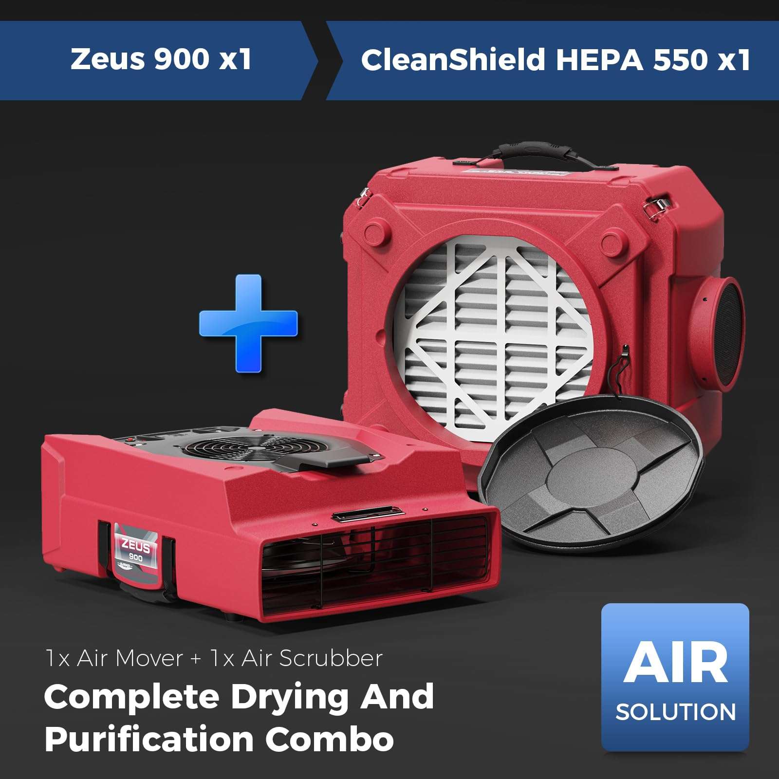 Alorair HEPA Air Scrubber Bundle Deal (Red):950 CFM Air Mover & Stackable 550 CFM Negative Air Machine for Indoor Air Quality & Water Damage Restoration(1*HEPA 550 Air Scrubber,1* Zeus 900 Air Mover) 3