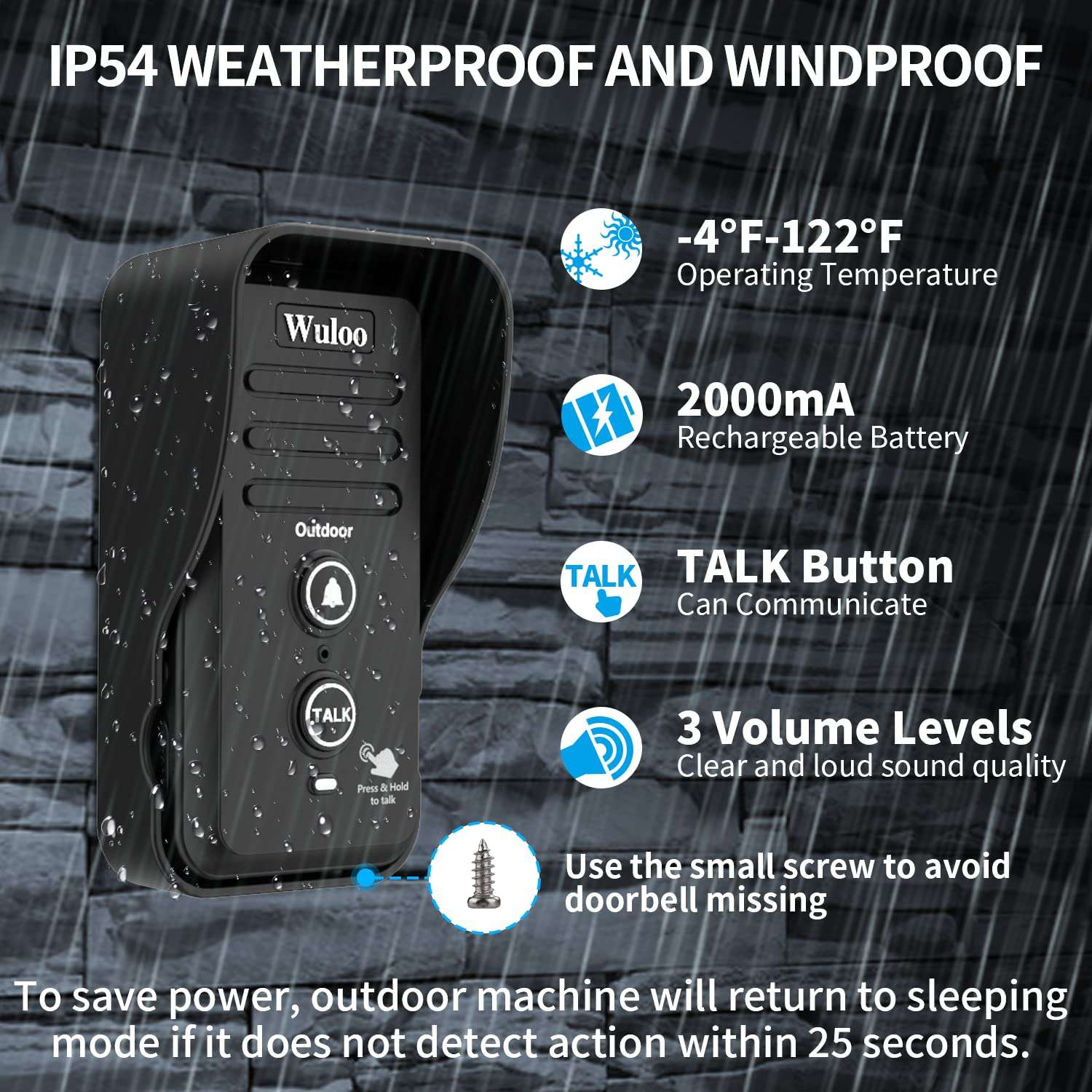 Wireless Intercom Doorbells for Home Classroom, Wuloo Waterproof Electronic Doorbell Chime with 2640 Feet Range 3 Volume Levels Rechargeable Battery (1&1-Black) 5