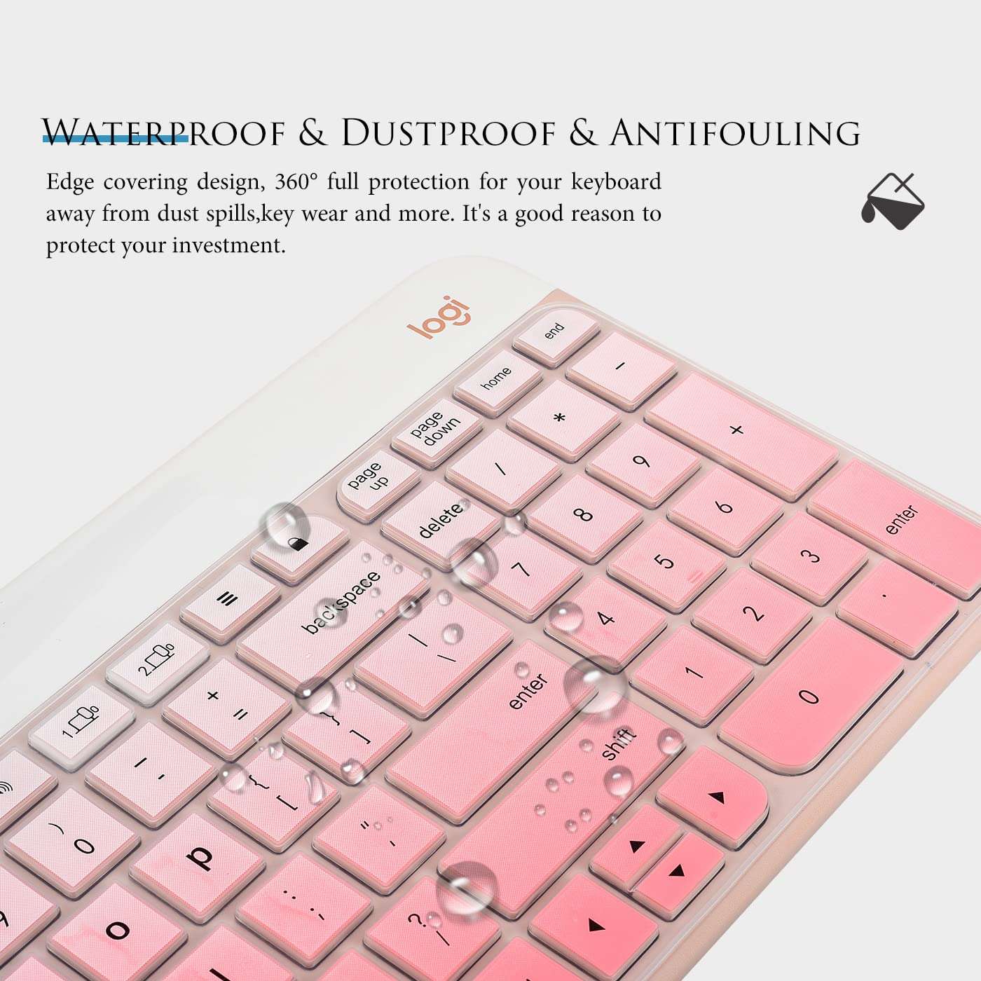 Keyboard Cover Skin Compatible with Logitech K585 Keyboard, Logitech K585 Slim Wireless Keyboard Protective Skin Cover Accessories - Gradual Pink 5