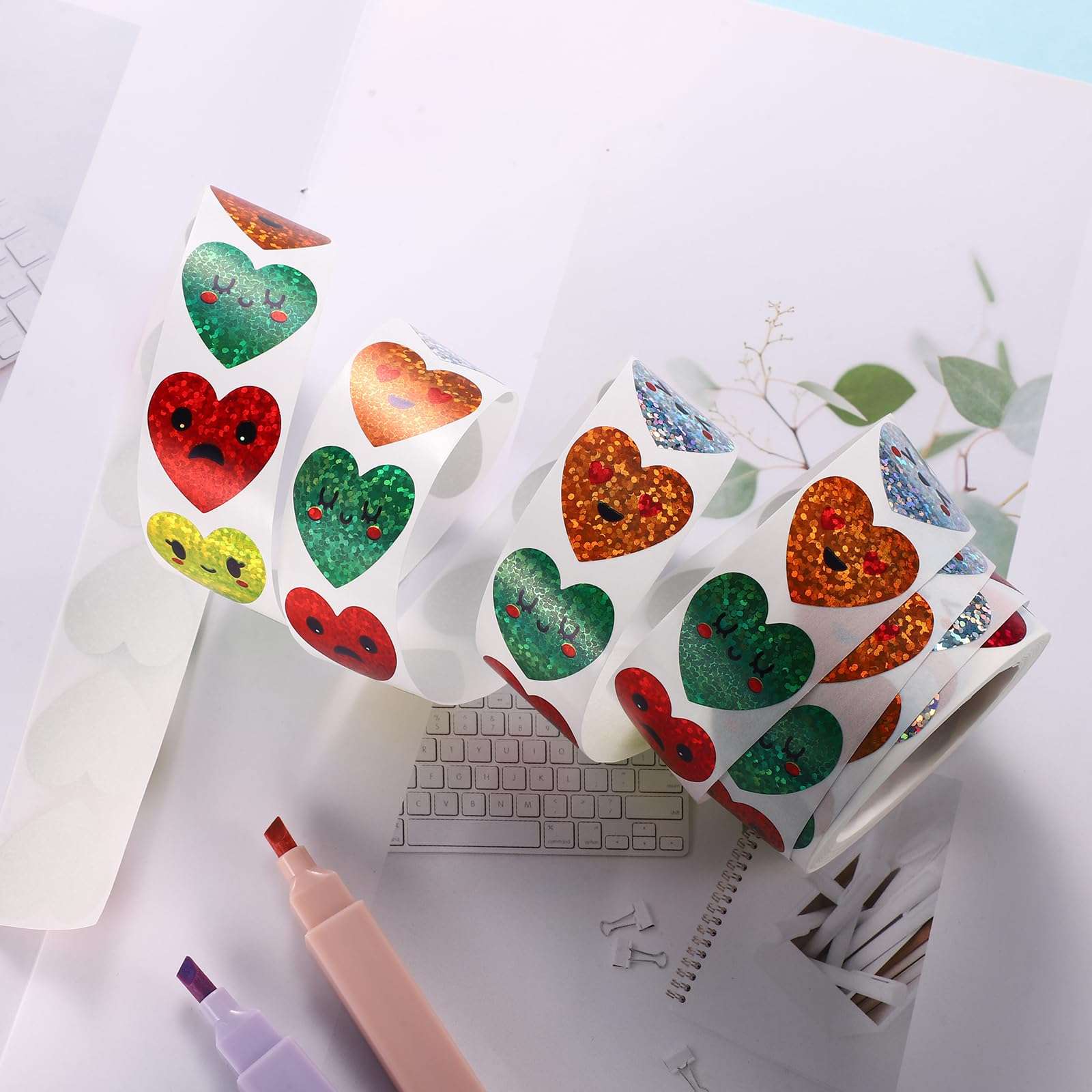 500pcs Foil Heart Stickers, 1 Inch Small Heart Stickers Roll Coated Paper Self Adhesive Behavior Incentive Reward Sticker for Kids Students Teachers Reward Supplies 4