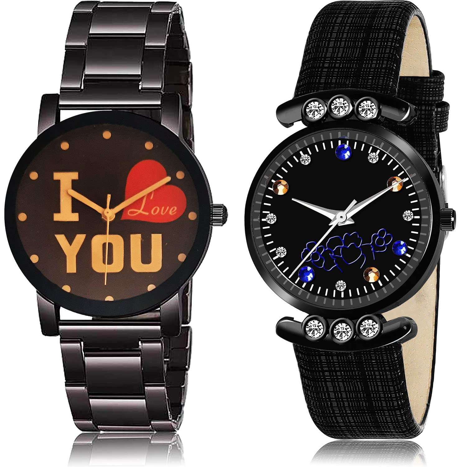 NEUTRON Rich I Love You Chain and Simple Casual Analog Black Color Dial Girls Watch - GCPL13-GW2 (Pack of 2) 1