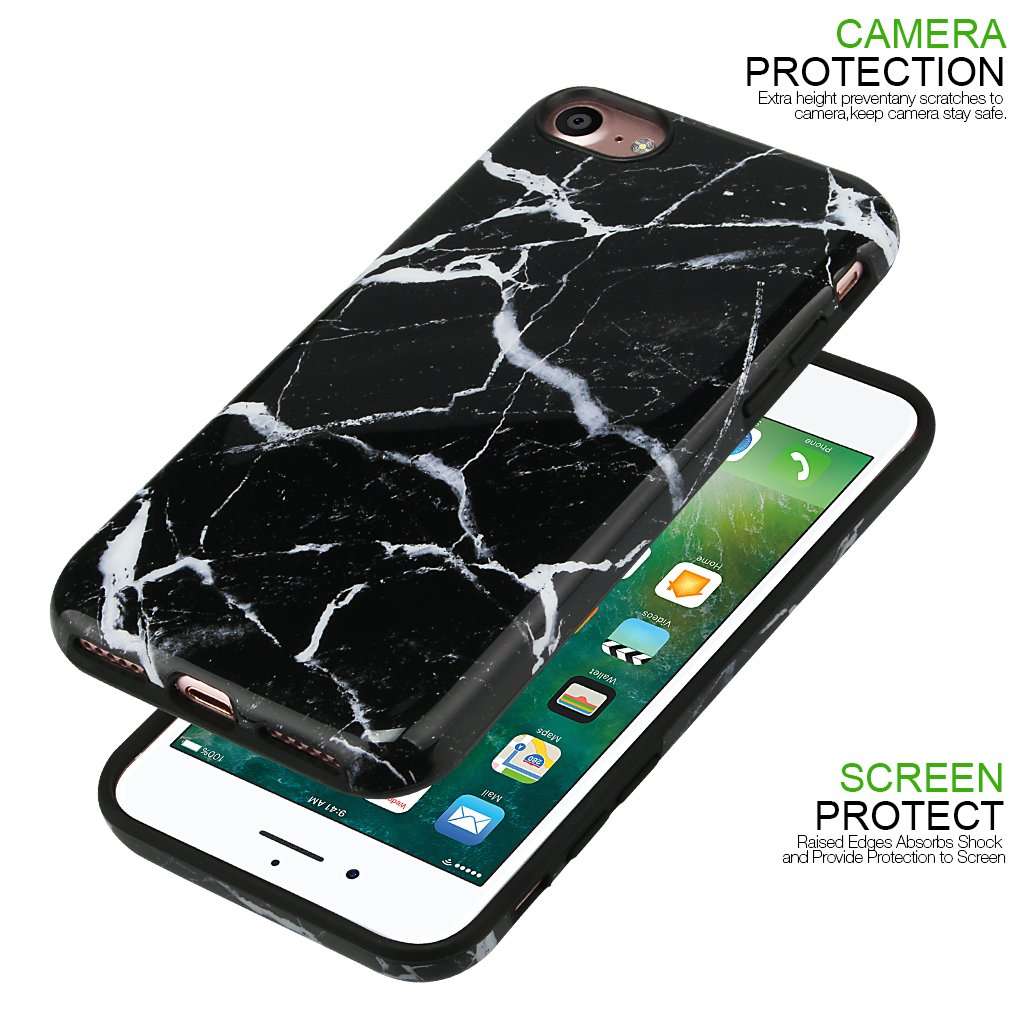 iPhone 8 Marble Case/iPhone 7 Case for Girls,GOLINK Glossy Marble Series Slim-Fit Ultra-Thin Anti-Scratch Shock Proof Dust Proof TPU Gel Case for iPhone 7/8 - Black Marble 4