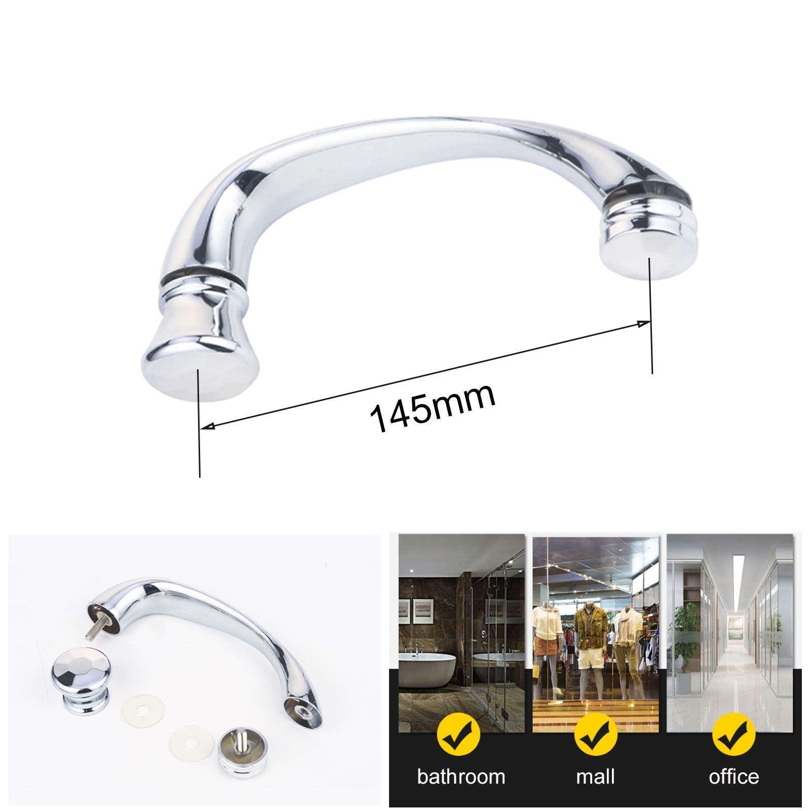 GAXQFEI Small Door Handle Set for Glass Door, Bathroom Sus Shower Door Handle, Hole to Hole 145Mm 2