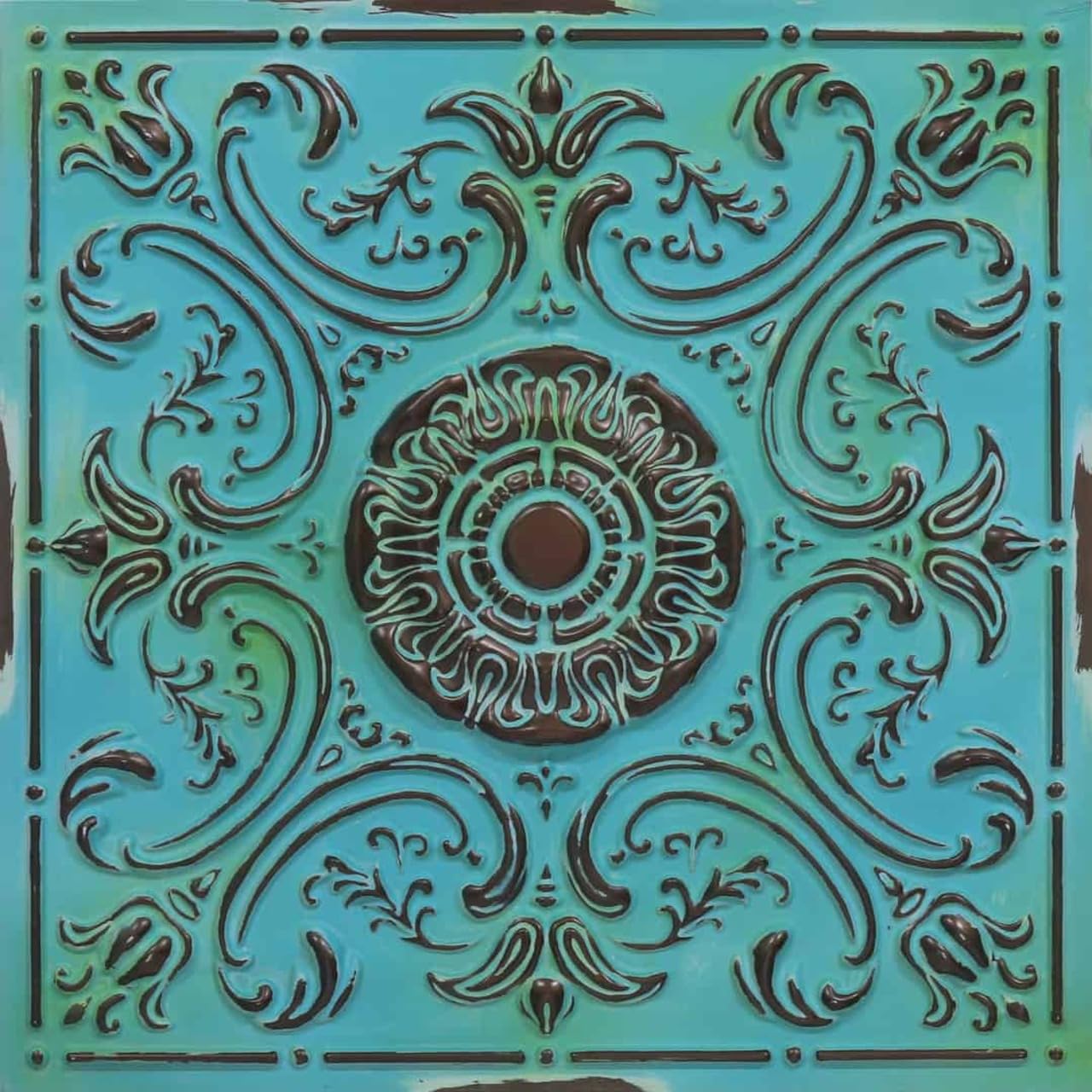 from Plain to Beautiful in Hours 511 Venice PVC 2' x 2' Lay-in or Glue-up Ceiling Tile (Covers / 100 sq.ft), Medieval Blue, 25 Piece