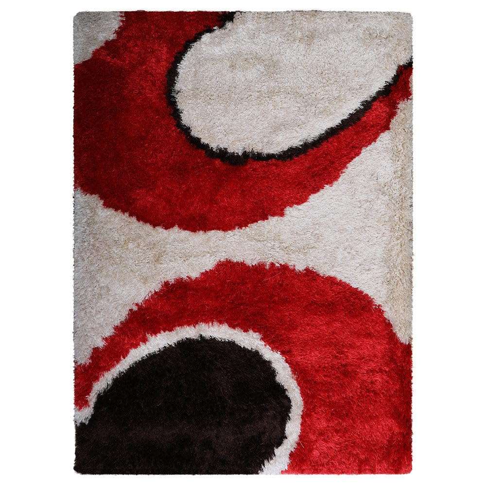 Hand Tufted SHAG Polyester ECO-Friendly Area Rugs - 4'x6', Rectangle, Red Ivory, Contemporary Modern Design, High Pile Thick Handmade Anti Skid Rugs for Living Room K00034 3