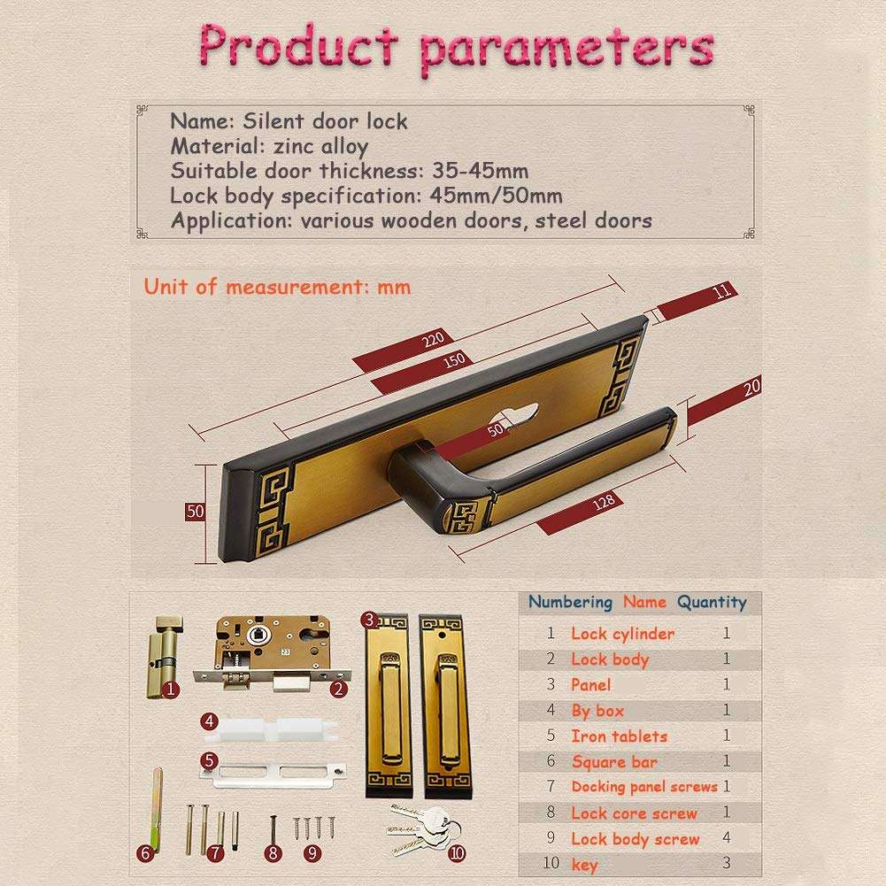 ZHJING Door Handle Bar Door Lock Door Handle Through Bolts Silent Door Handle Thumb Toilet (Color : Red) 2