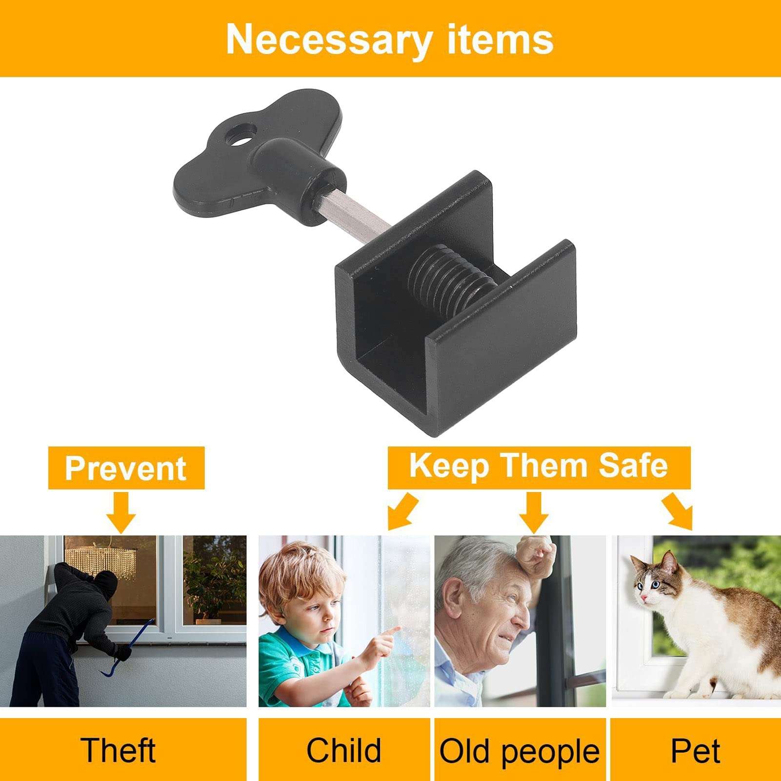 15Pcs Sliding Door Lock Kit with Wrench Child Sliding Window Security Lock for Home, Kitchen, Office (Black) 3