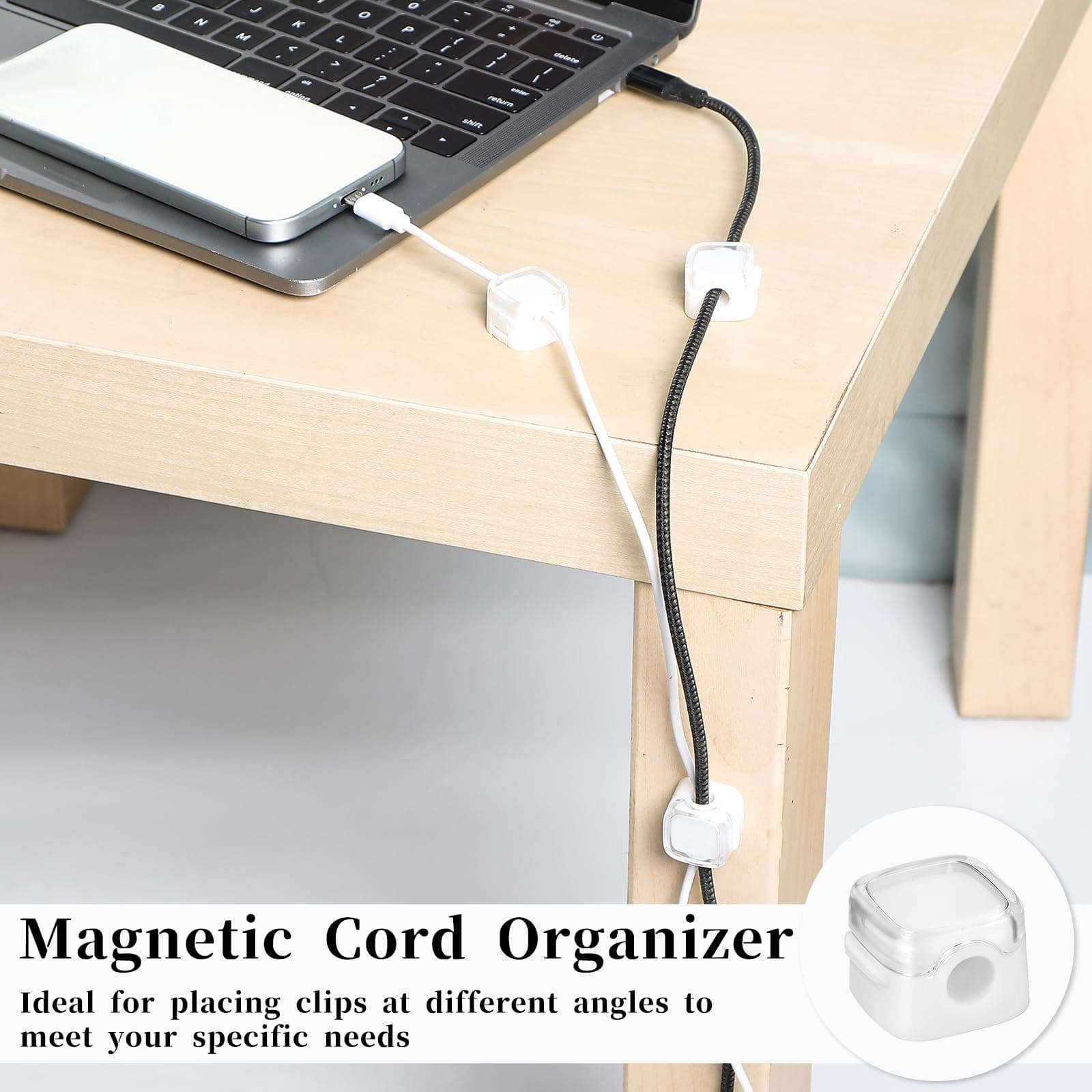 6 Pack Magnetic Cord Holder, Appliance Cord Organizer, Adhesive Cord Holder, Magnetic Cable Management for Nightstand, Office, Kitchen (White) 6