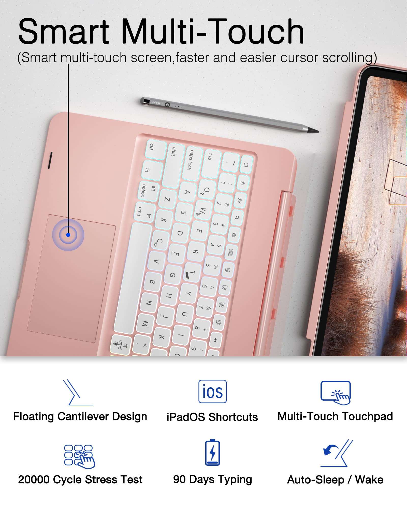 doqo Keyboard Case for iPad Pro 2021 5th Generation/2020 4th-Gen/2018-3rd Gen, 7 Colors Backlit Bluetooth Keyboard, Detachable Bluetooth Keyboard case(Plastic, Rose Gold) 6