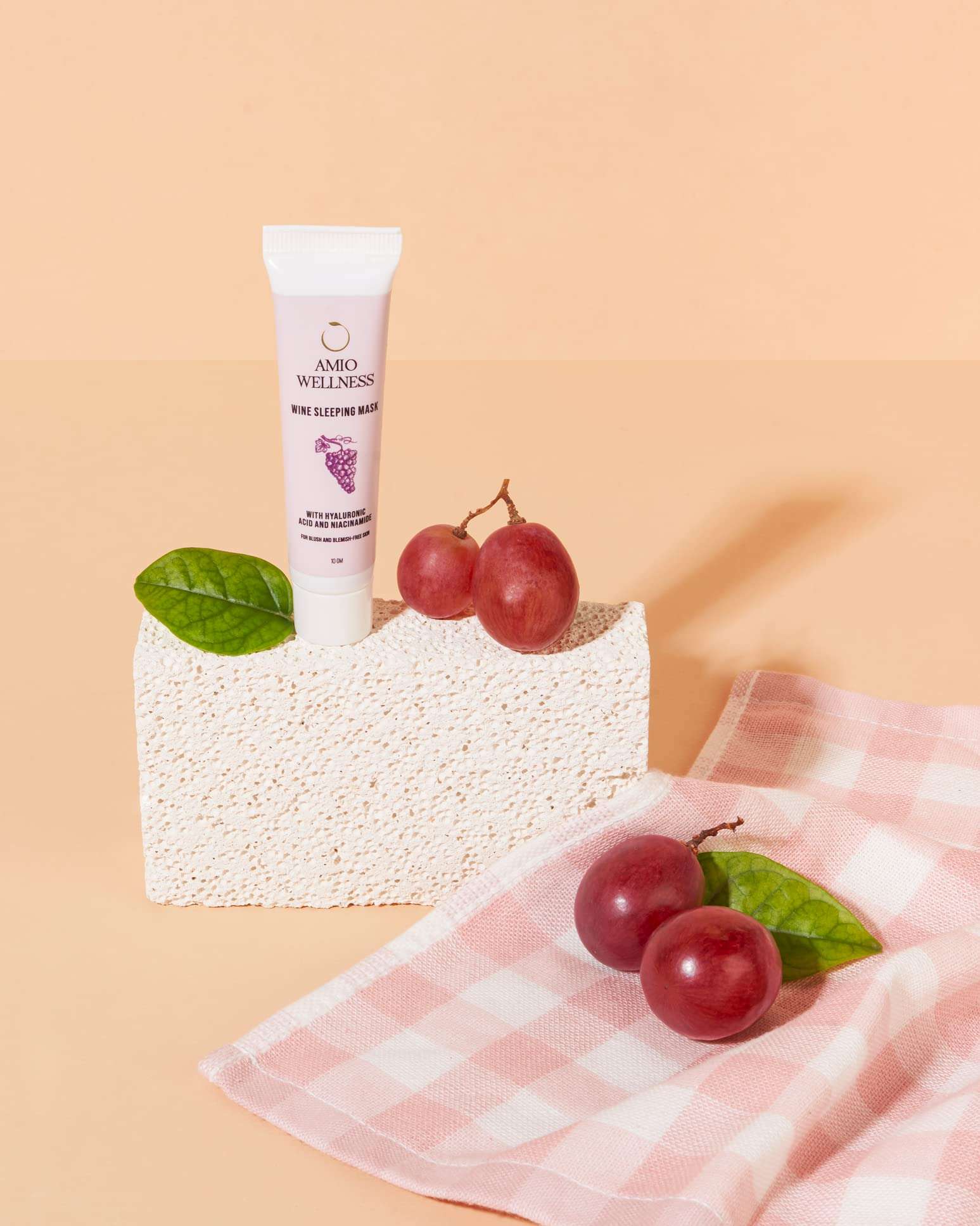 Amio Wellness Wine Sleeping Mask with Niacinamide & Hyaluronic acid | Glowing skin | Pure and Natural | Paraben and SLS Free | Reduces fine lines, wrinkles, helps in skin glow | Pack of 10gm 1