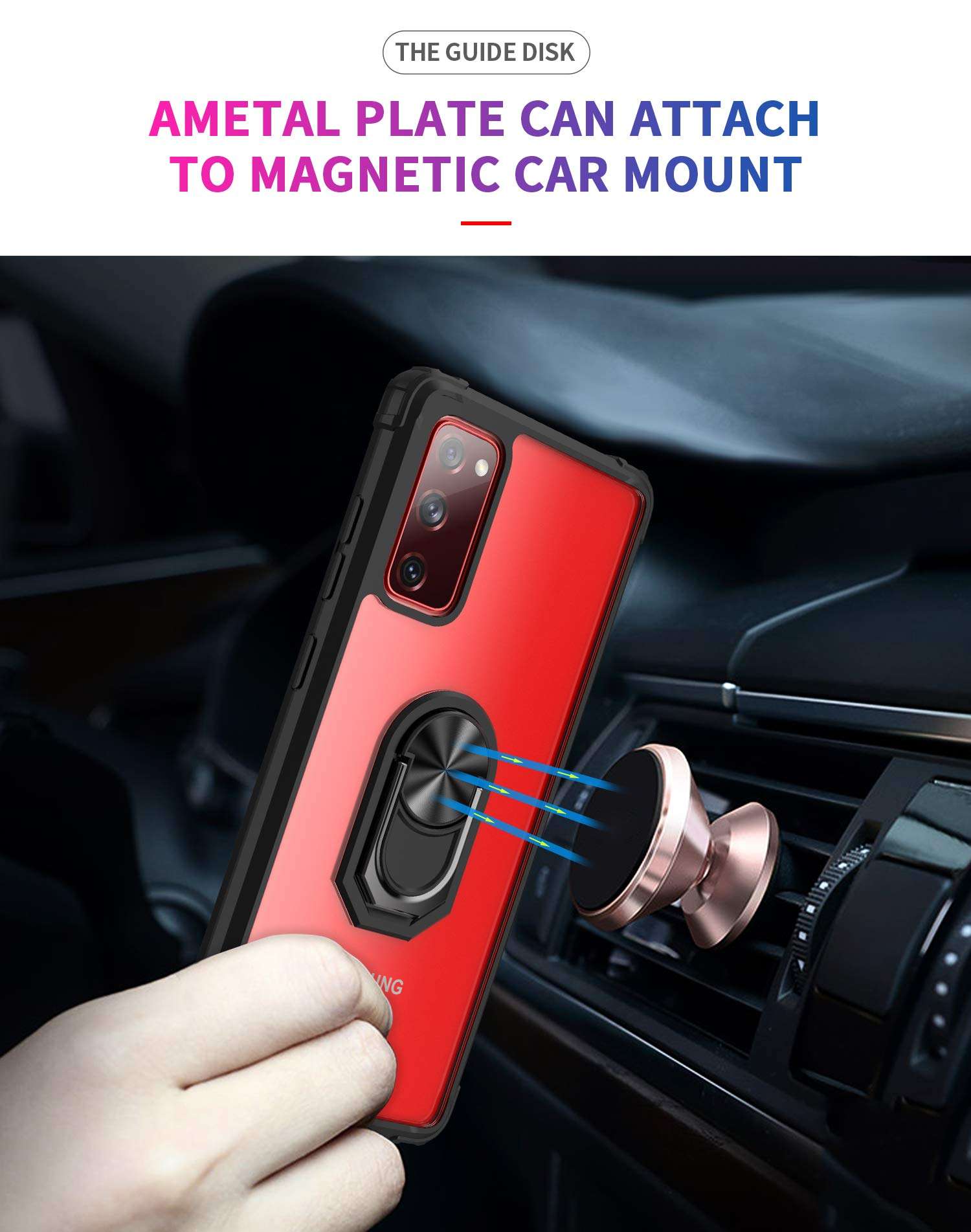 AFARER Compatible with Samsung Galaxy S20 FE/ S20 FE 5G Case Military-Grade Crystal Clear Series Anti-Fall Design with 360° Rotating Ring Magnetic Kickstand Protective Back Cover - Black 3