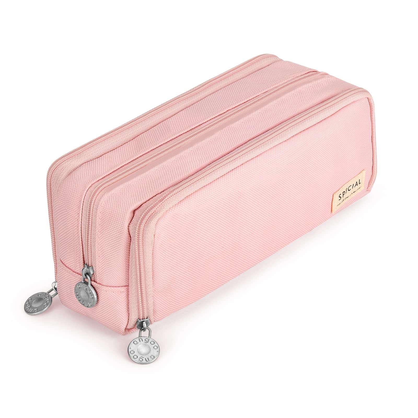 Anyfirst Large Pencil Case, Big Capacity Pencil Cases with 3 Compartments, School Supplies Stationery Storage Organizer for Girls Boys Students Adults, Pink, School Bag