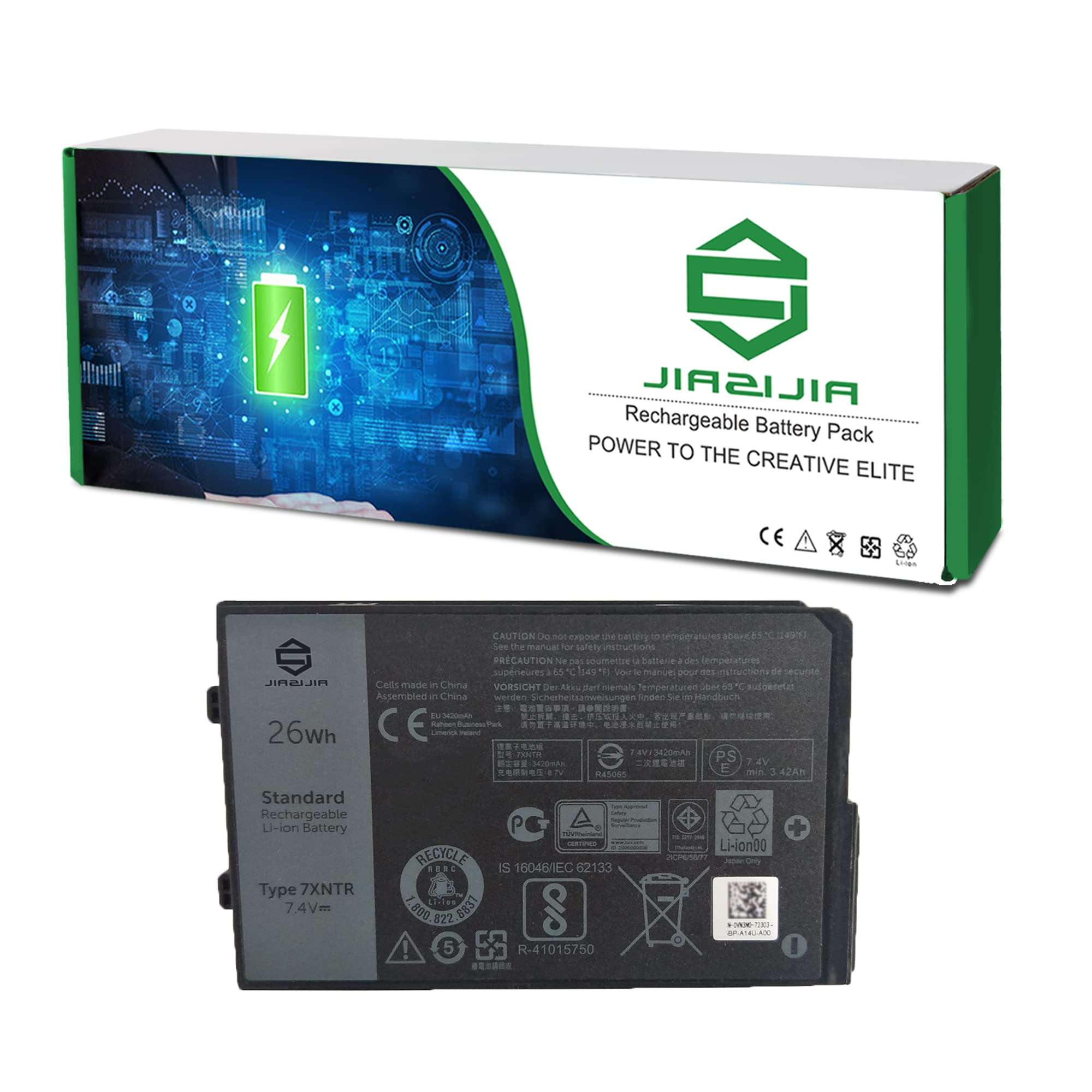 JIAZIJIA 7XNTR Laptop Battery Replacement for Dell Latitude 7202 7212 7220 Rugged Extreme Tablet Series Notebook J7HTX FH8RW 7.4V 26Wh 3420mAh 1