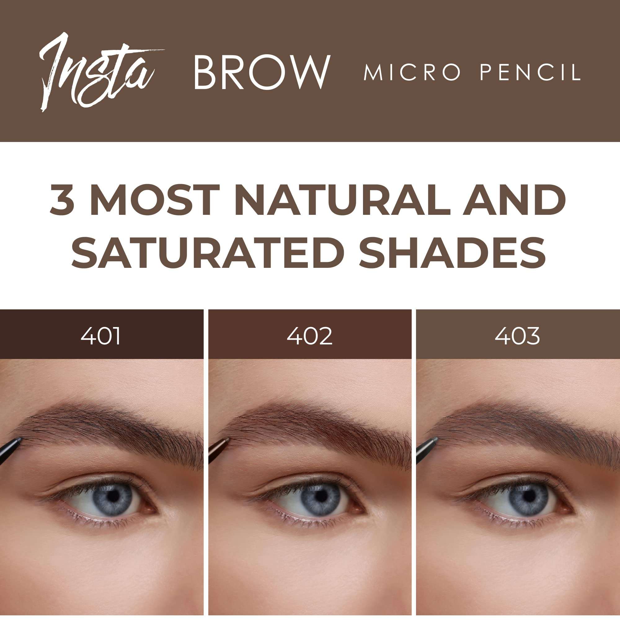 Lamel INSTA Micro Brow Pencil 403-Latte | Ultra-thin pencil |Natural-looking strokes |Convenient spoolie |Does not require sharpening |0.12gm 6
