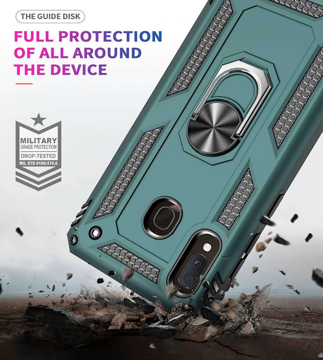 ADDIT A20e Case, Samsung Galaxy A20e Case [ Military Grade ] Shock-Absorption Bumper Cover Samsung Galaxy A20e Anti-Scratch Case with Ring Car Mount Kickstand for Samsung Galaxy A20e - Teal 6