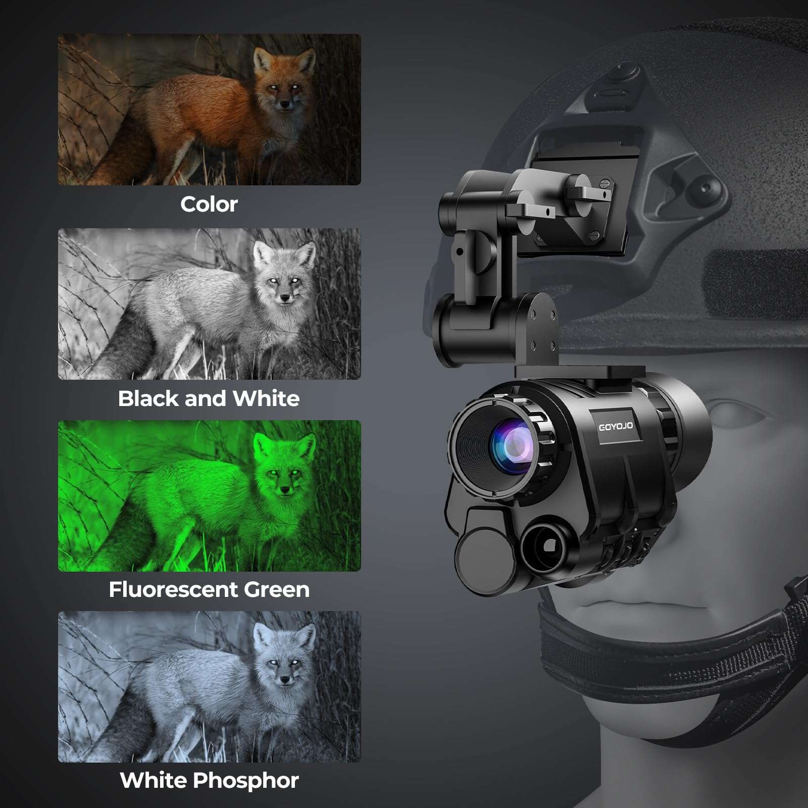 GOYOJO 2K Digital Night Vision Goggles, NVG Helmet Mounted for Tactical, Hunting, PVS-14 Night Vision Monocular with 4 Color Modes HD Recording & Playback 3